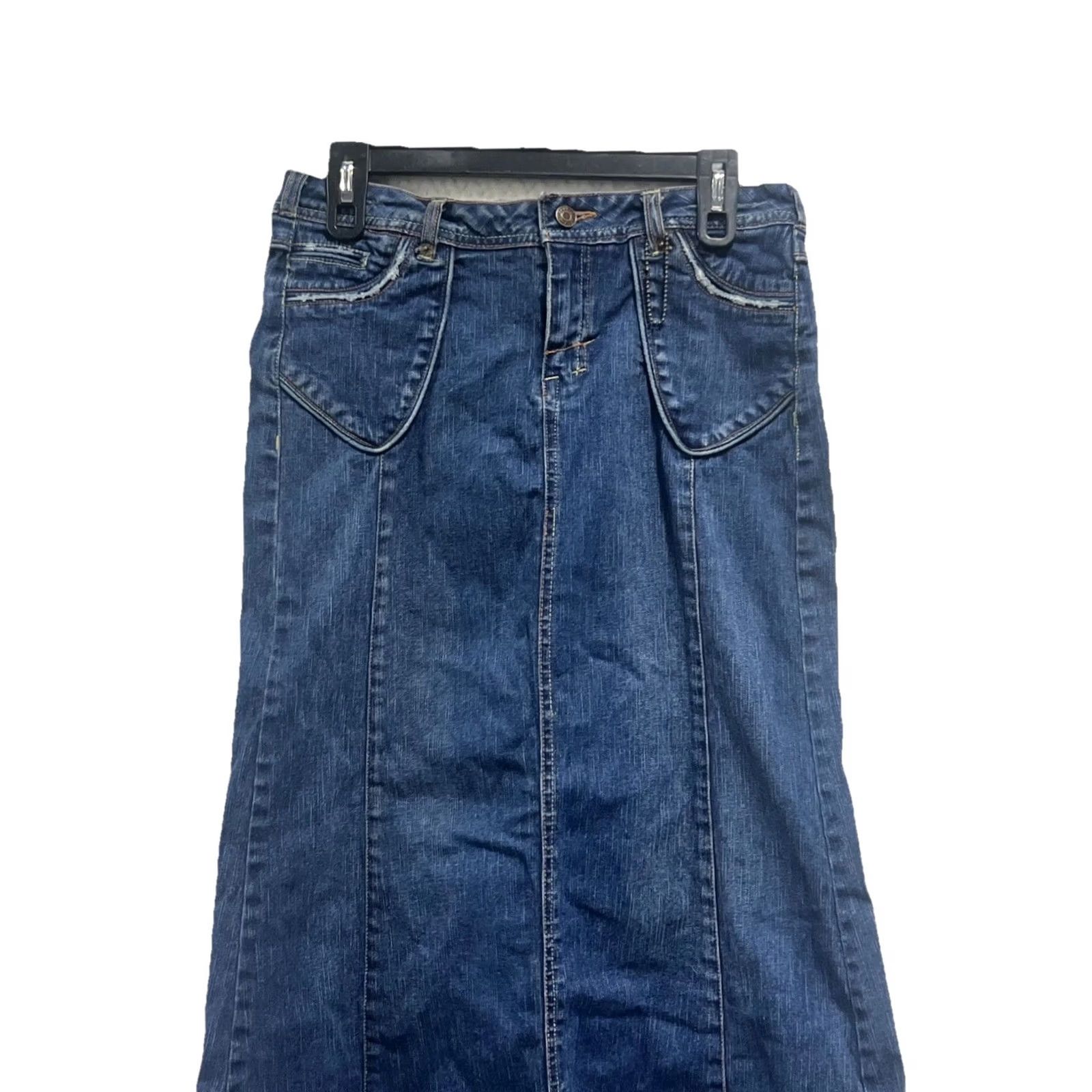 Denime Quizz New York Dark Denim Midi Stretch Skirt Women 7/8 Blue Zipper Button Casual Vintage? Size 28" / US 6 / IT 42 - 3 Thumbnail