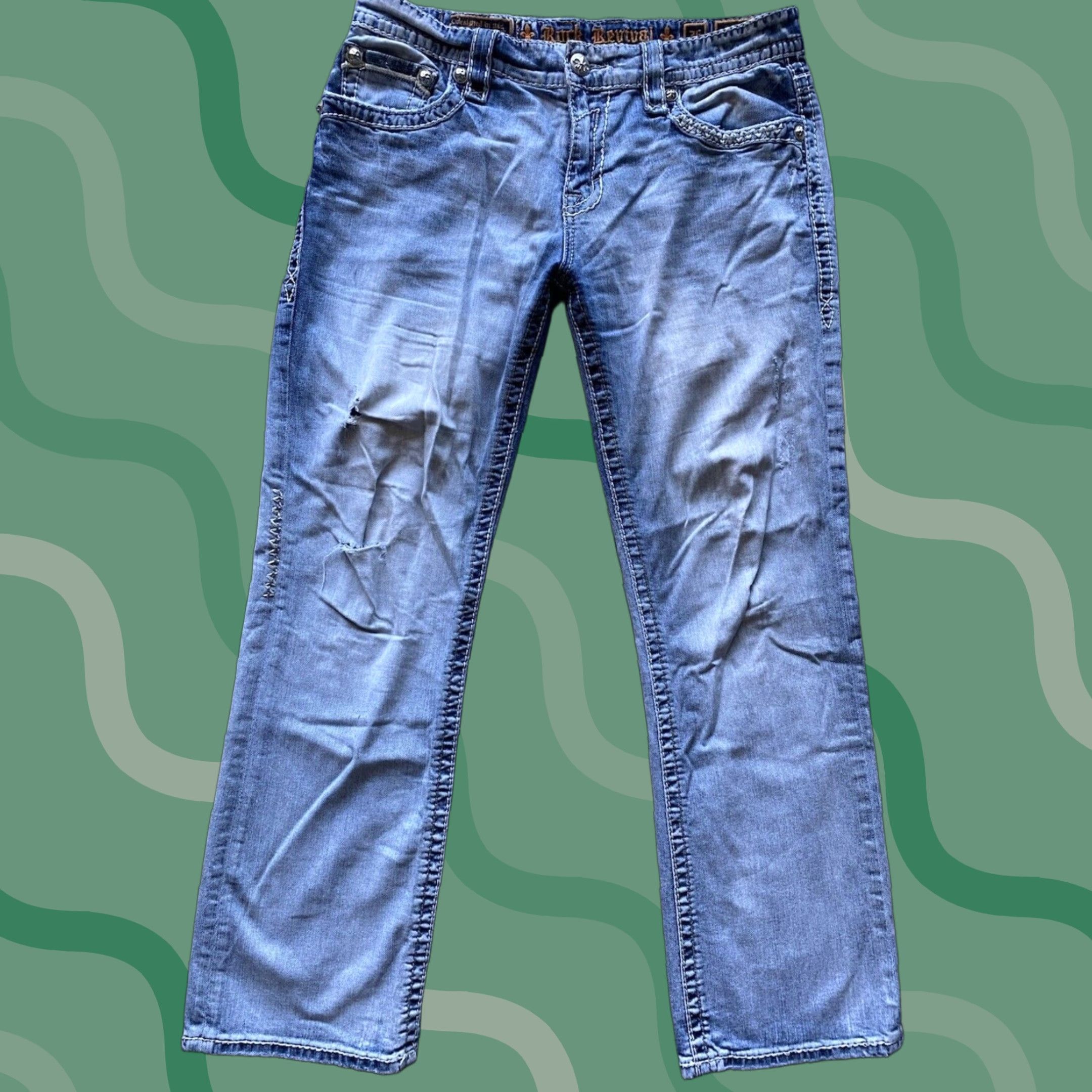 Vintage VINTAGE Rock Revival Jeans Sawyer Relaxed Straight Men’s 36 Flaws Wear Mens Jeans 36 Straight Relaxed Size US 36 / EU 52 - 1 Thumbnail