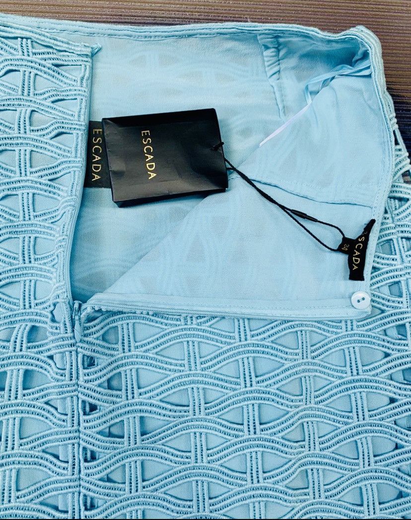 Escada ESCADA Runway Turquoise Blue Shell Knit Summer Skirt 34 New Size 24" / US 00 / IT 34 - 11 Thumbnail