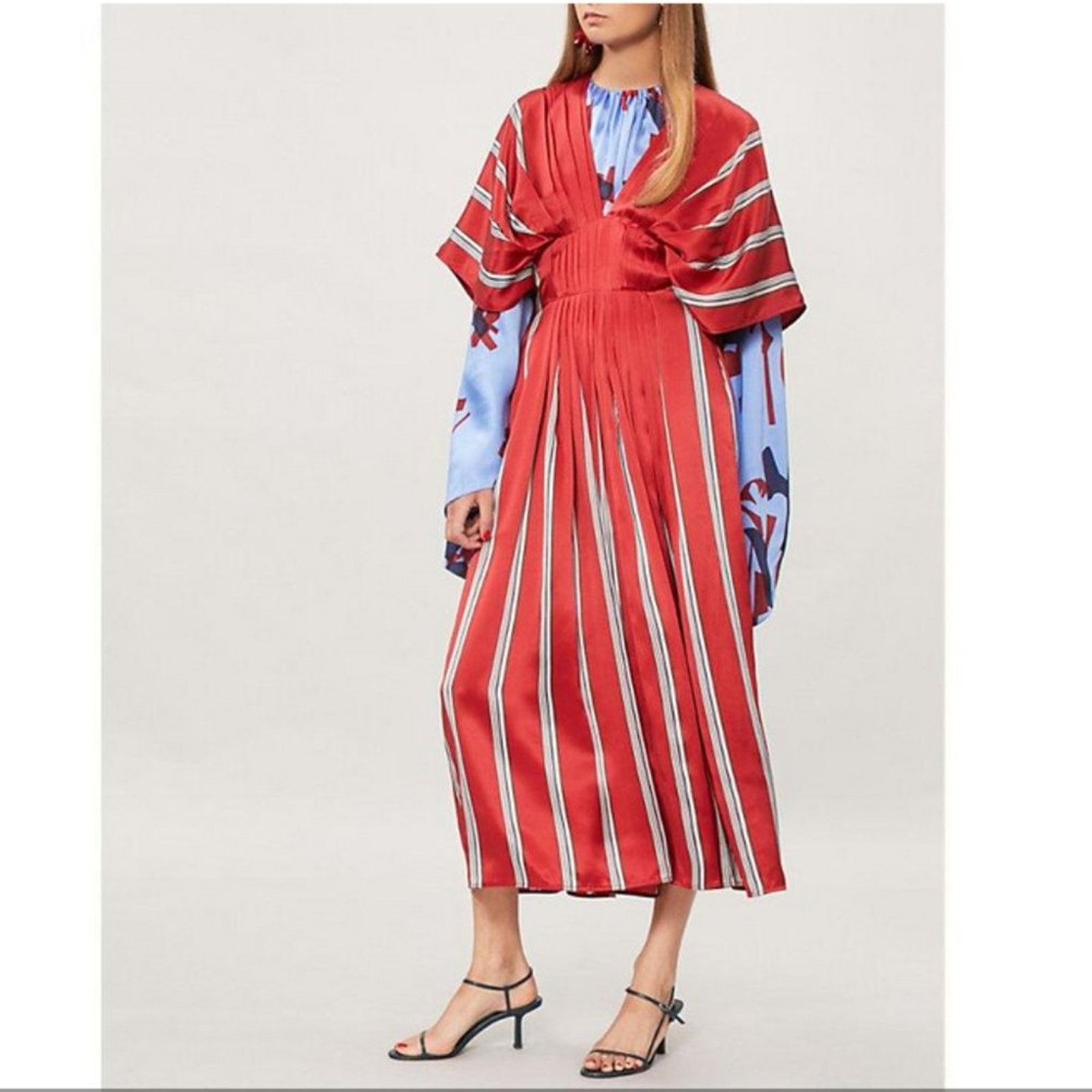 image of Roksanda Mihara Pleated Striped Silk-Satin Dress in Red, Women's (Size Medium)
