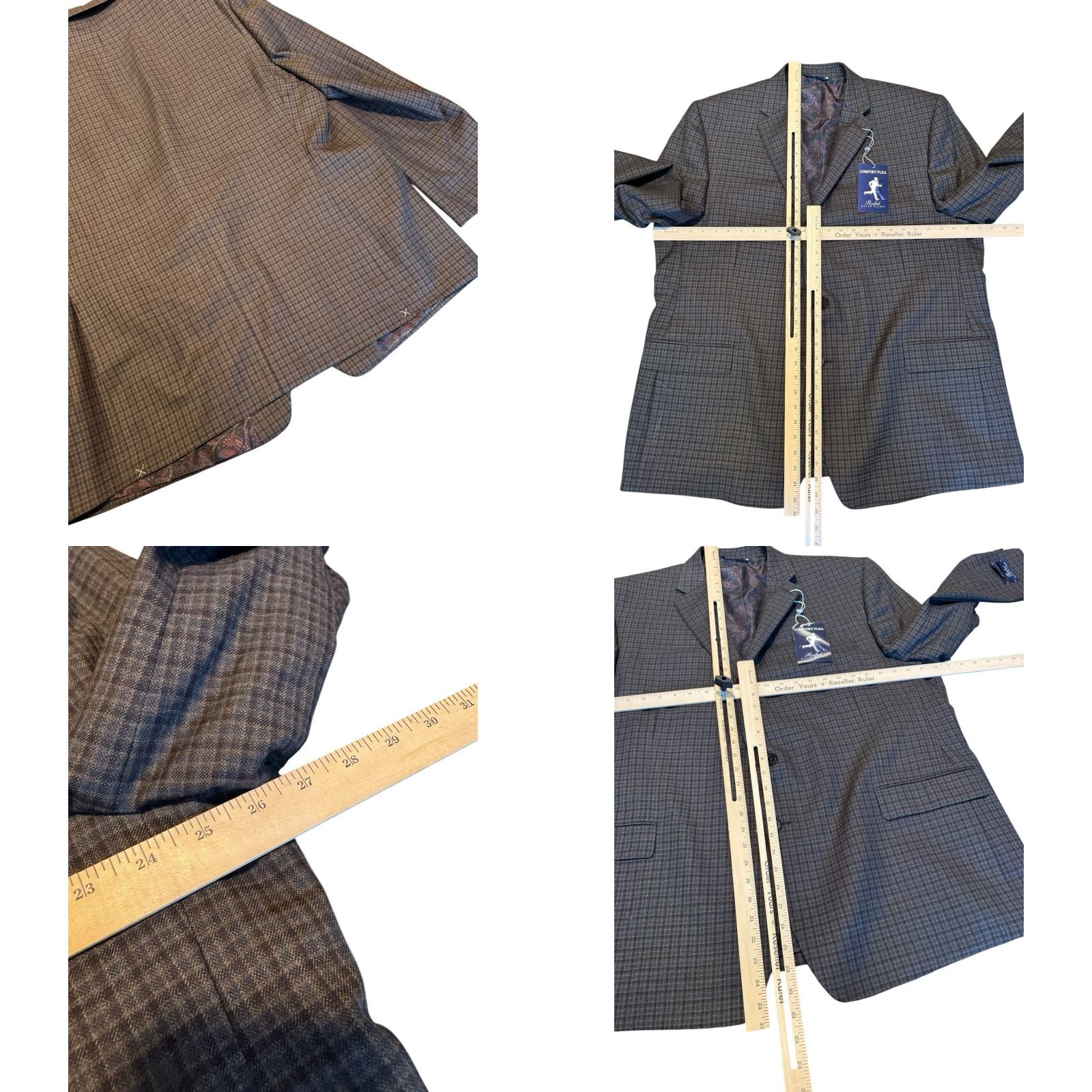 Ralph Lauren Ralph Lauren Ralph Blazer Men 50L Plaid Comfort Flex Wool Blend Big Tall Sports Coat Pocket Notch Lapel 2 Piece Brown/Teal Mens Size 50R - 9 Thumbnail