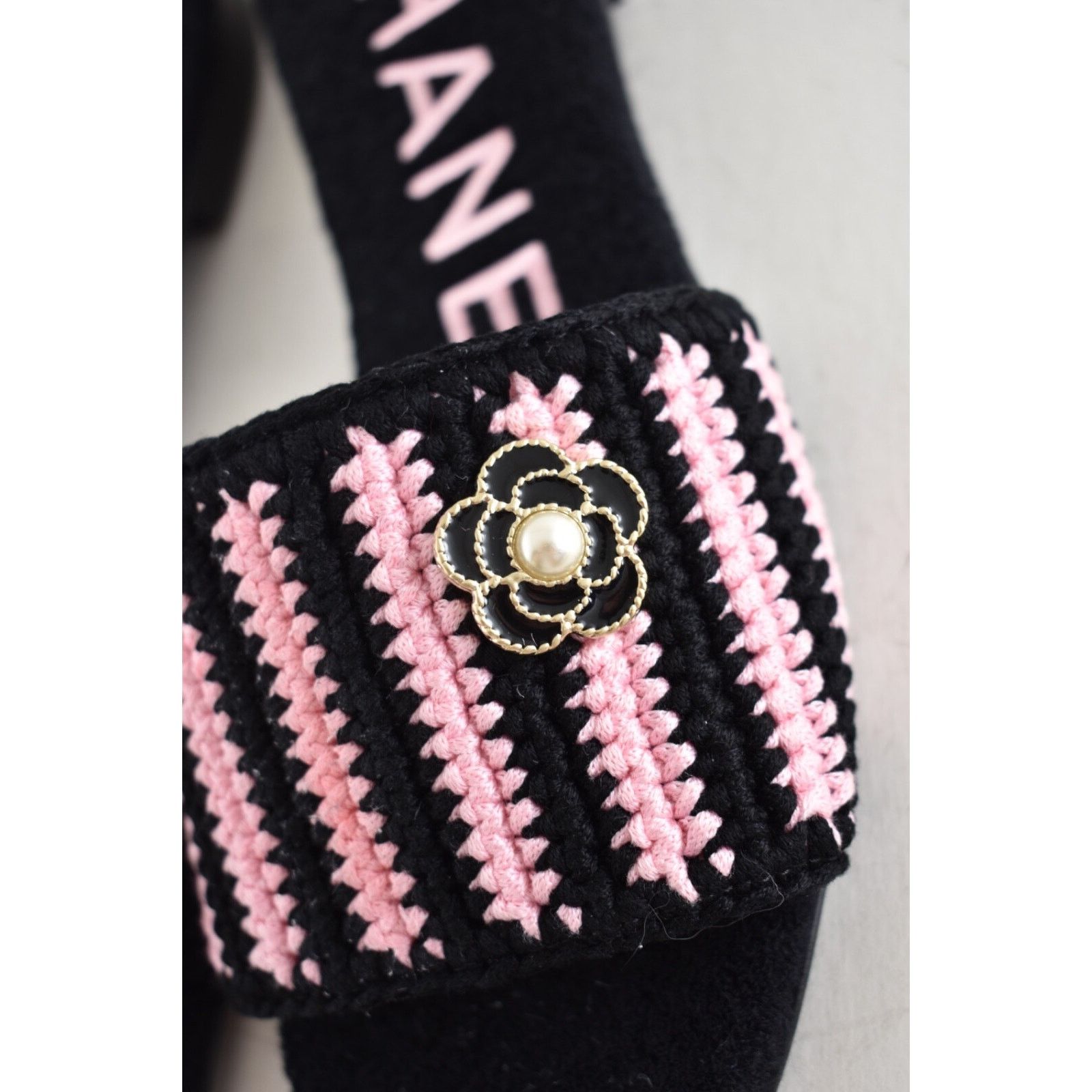 Chanel Chanel 24M Black Pink Crochet Stripe Camellia Flower Logo Size US 9 / IT 39 - 17 Thumbnail