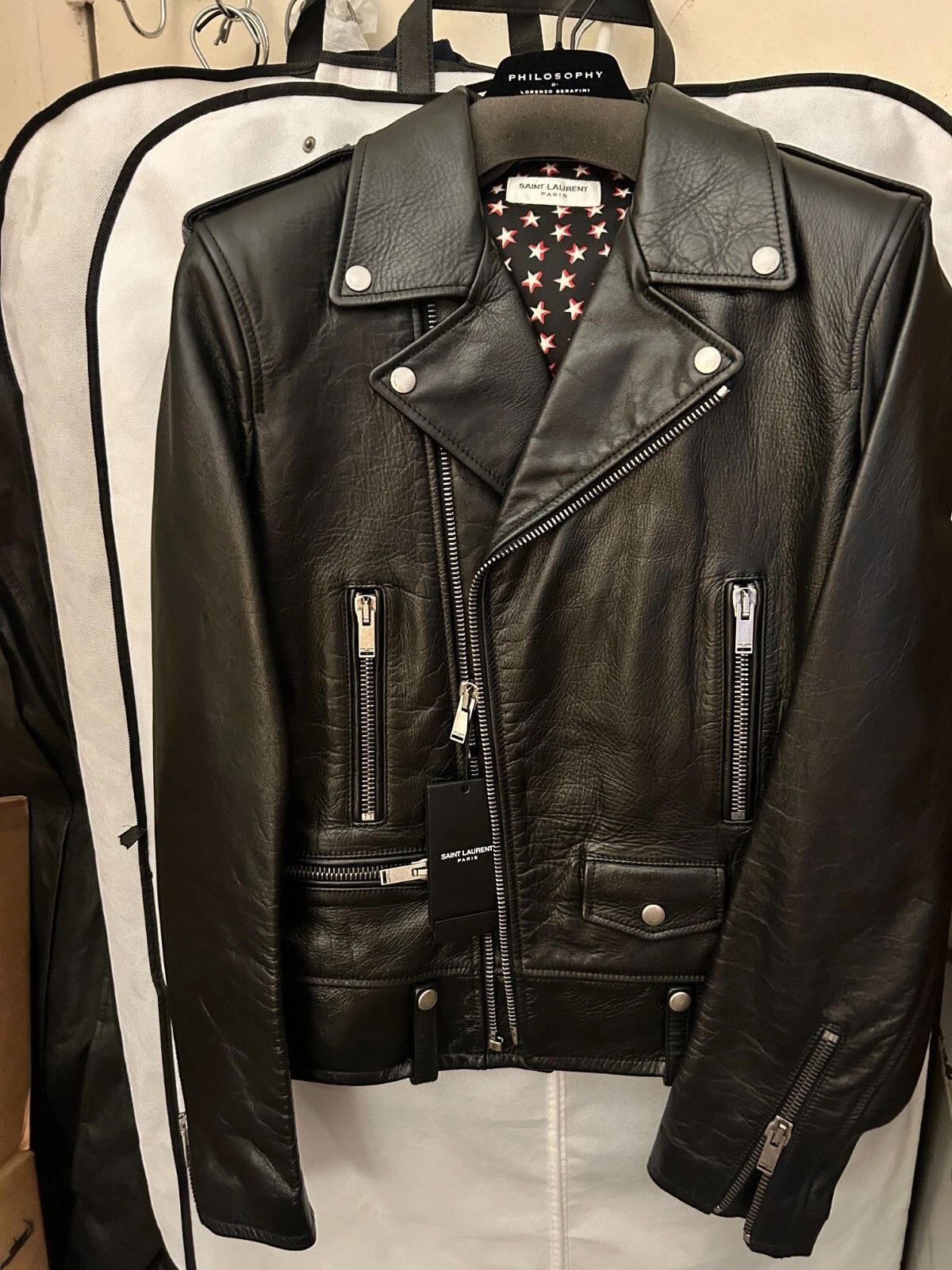 Yves Saint Laurent Motocycle leather jacket star biker black full grain Size US M / EU 48-50 / 2 - 1 Thumbnail