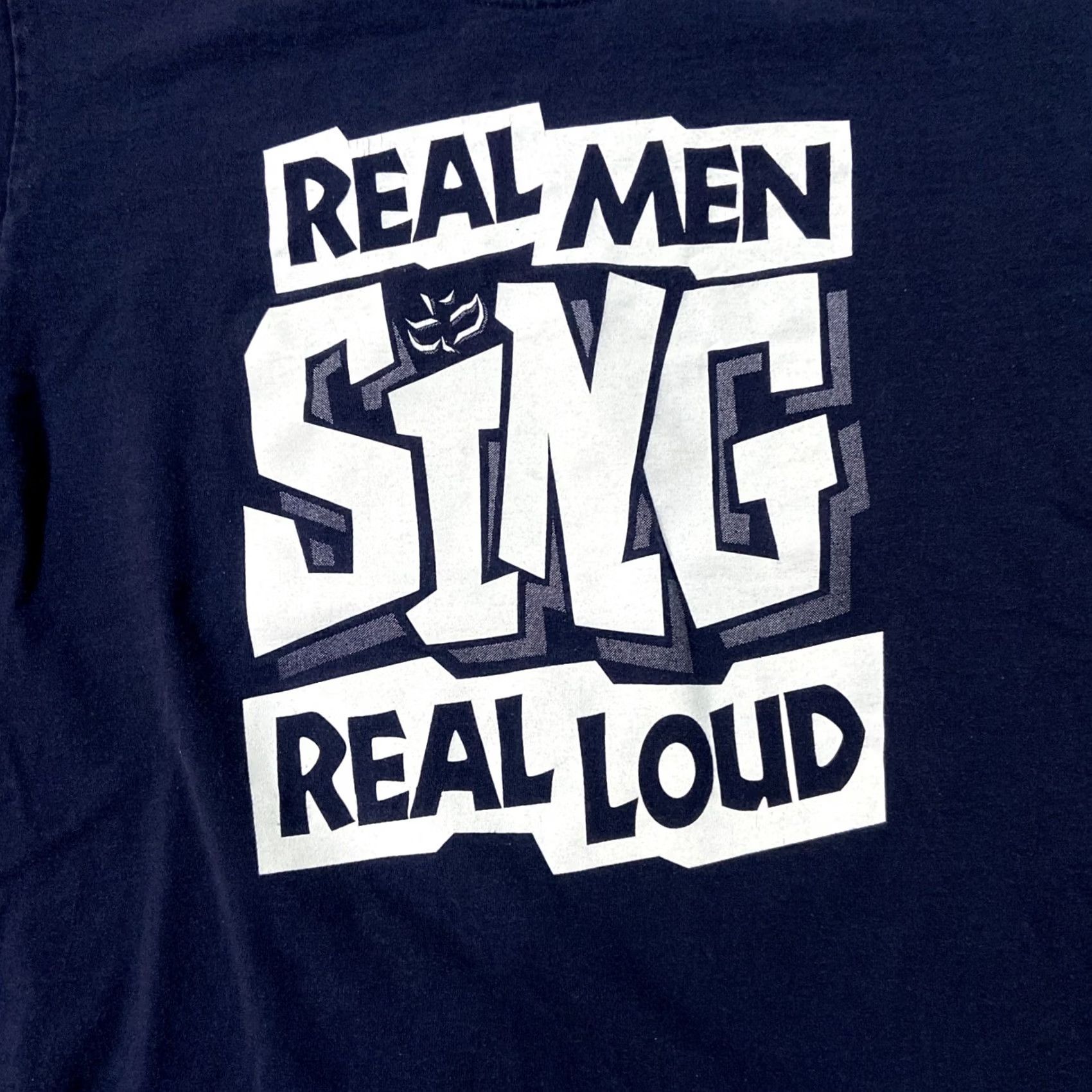 Vintage VINTAGE 90s REAL MEN SING REAL LOUD T-Shirt LARGE Men Cotton Blue 80s 90s Jesus Christian Shirt Mens Size US L / EU 52-54 / 3 - 2 Thumbnail