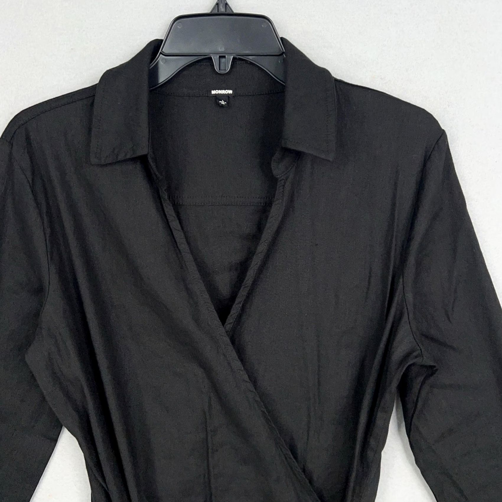 MONROW Monrow Dress Womens Large Black Linen Wrap Shirt Dress Minimalist Resort Capsule Size L / US 10 / IT 46 - 2 Thumbnail