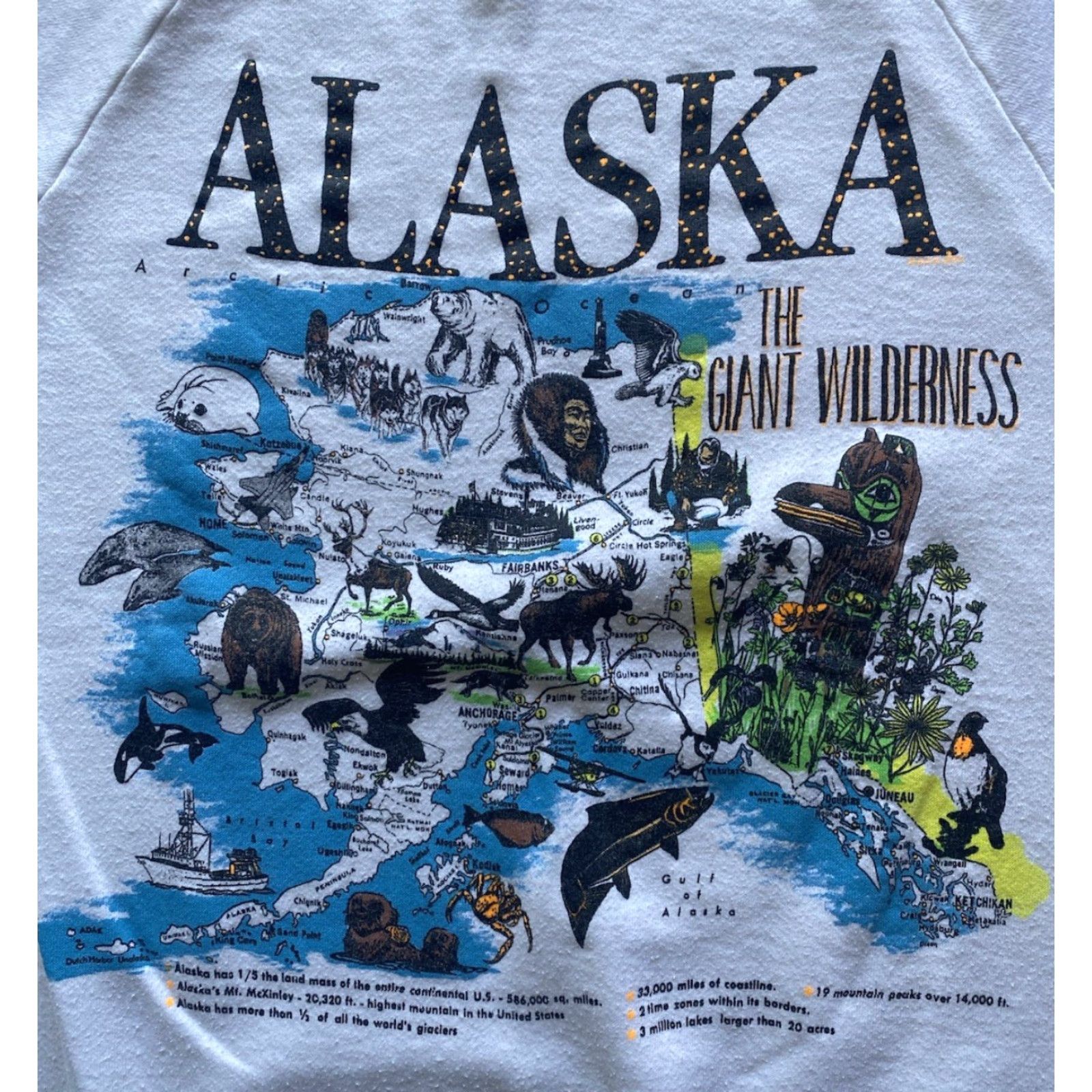 Jerzees VINTAGE Jerzees Sweatshirt Men L White Alaska Map The Great Wilderness Made in USA Pullover | Mens Size US L / EU 52-54 / 3 - 2 Thumbnail