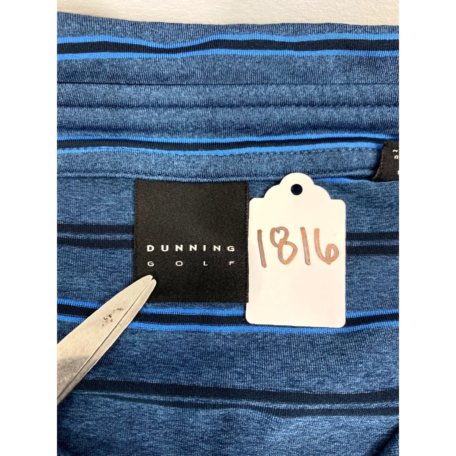 Vintage Dunning Golf Polo Shirt Striped Blue Logo XL Mens Short Sleeve Button Neck Collared Size XL Polo Shirt Size US XL / EU 56 / 4 - 3 Thumbnail