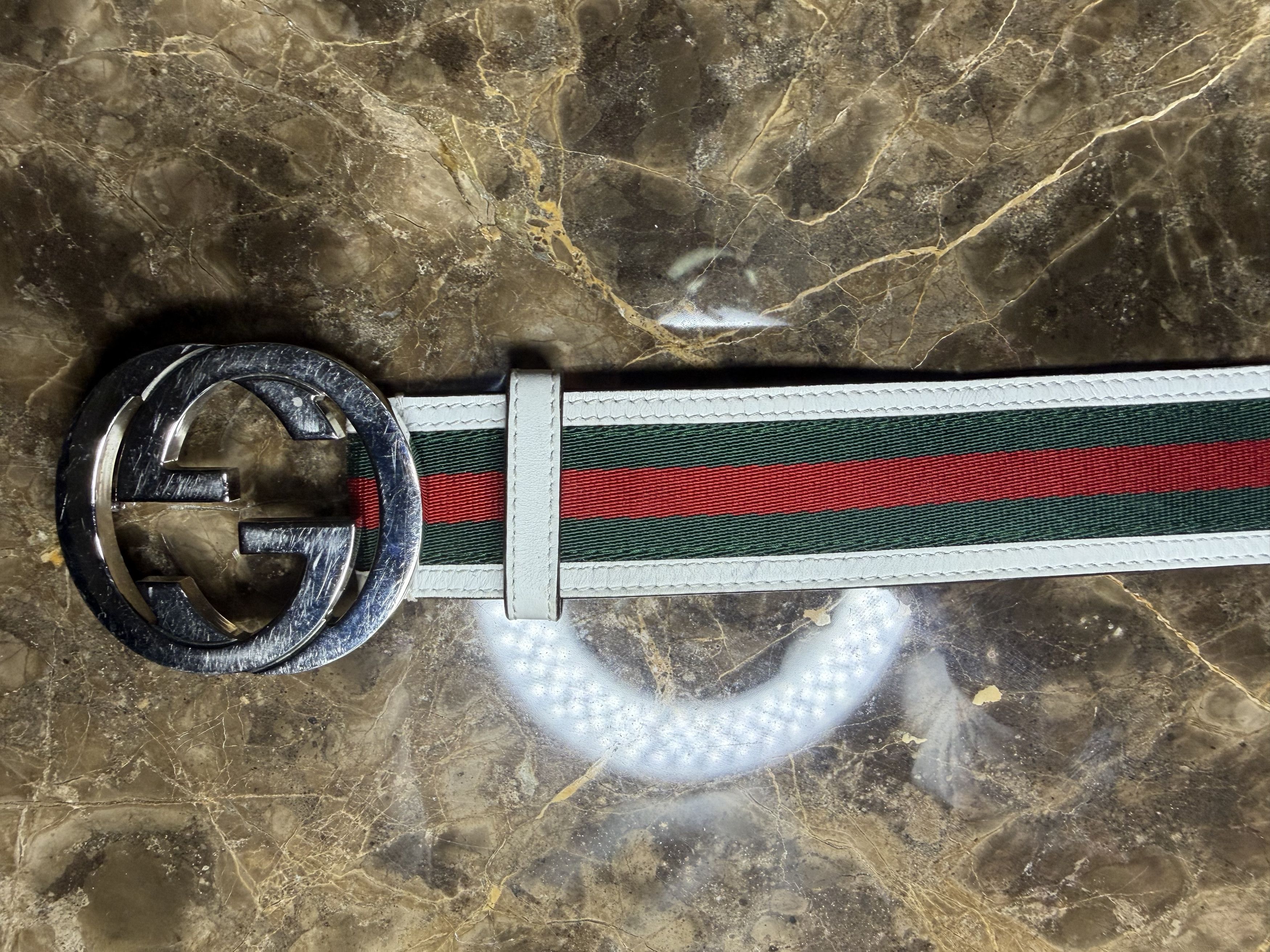 Gucci Gucci Interlocking G Belt, Stripes: White/Red/Green Size 36 - 4 Thumbnail