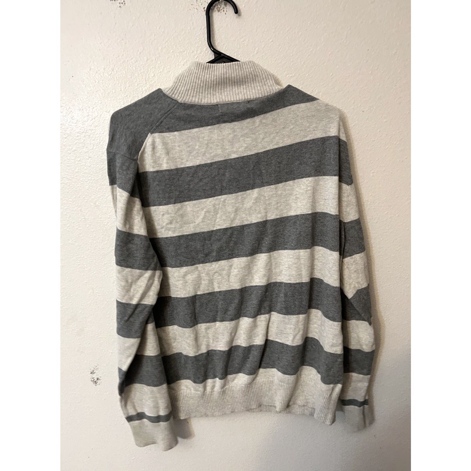 Nautica Nautica Sweater Mens Pullover 1/4 Zip Gray White Striped Long Sleeve L Regular Knit Fleece Logo Tight-Knit Size US L / EU 52-54 / 3 - 3 Thumbnail