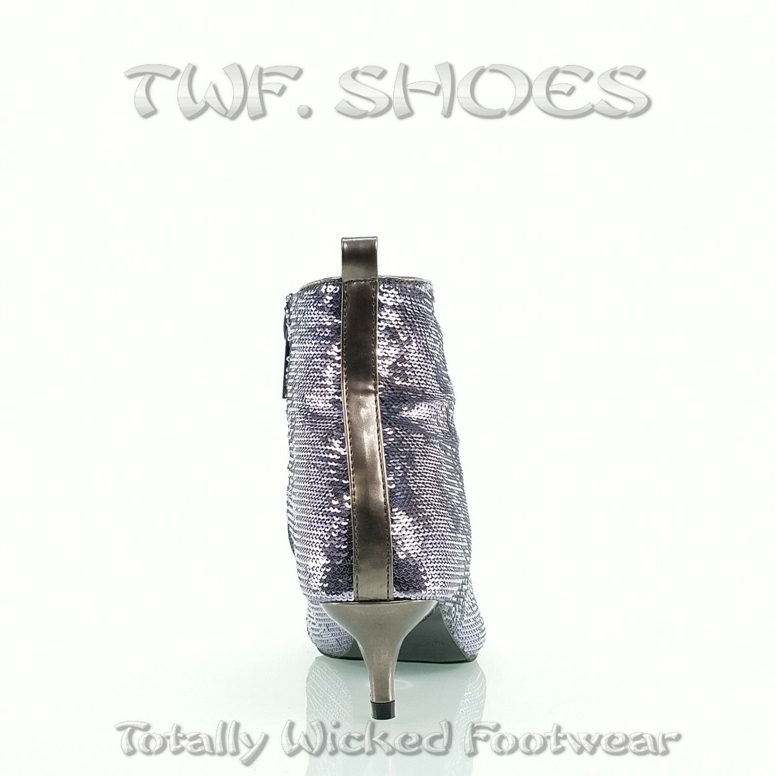 Other Harmoni Pewter Sequin Pointy Toe 1.5" Kitten Heel Ankle Boot Size US 8 / IT 38 - 5 Thumbnail