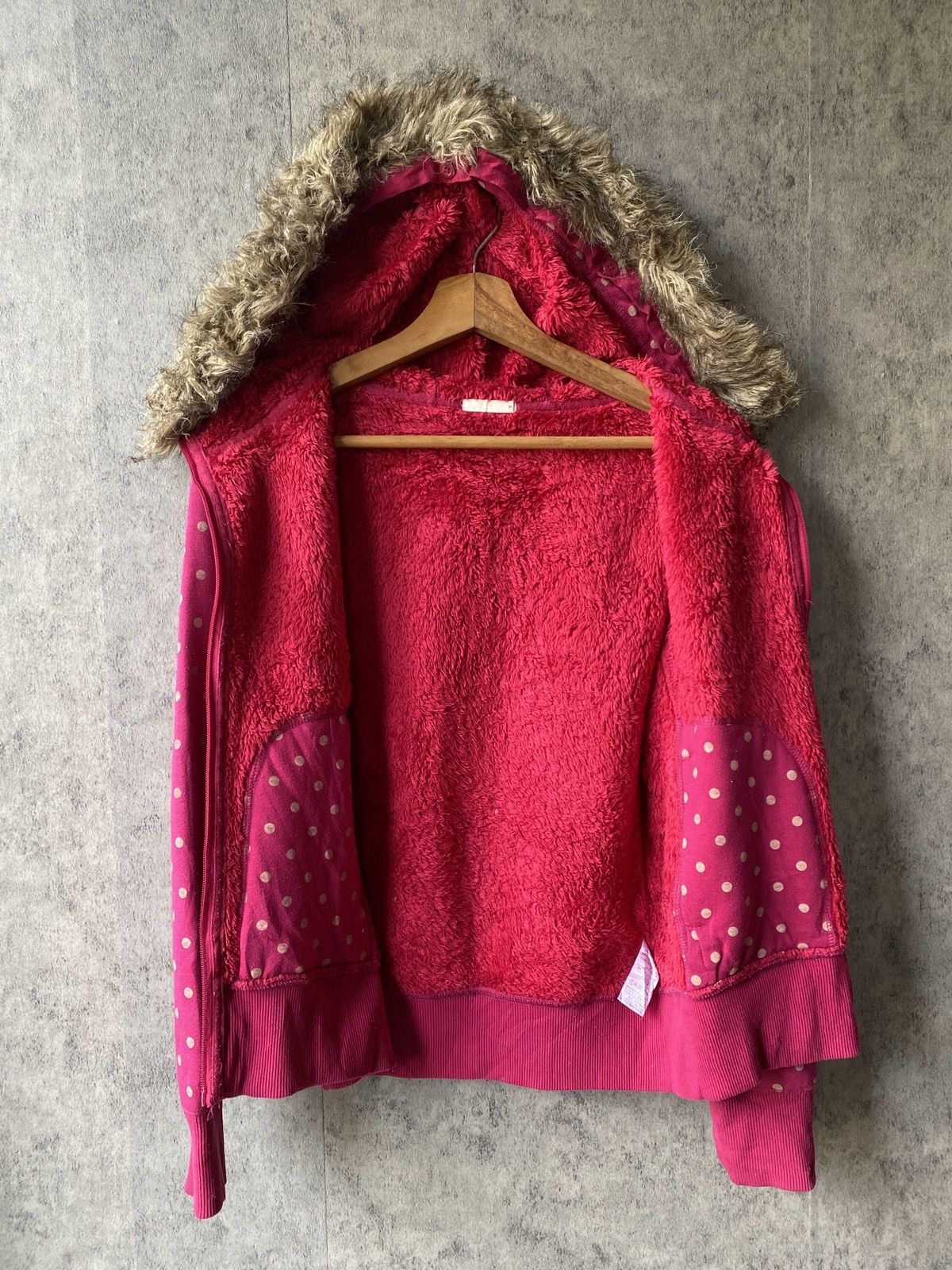 Japanese Brand Polkadot Faux Fur Design Hoodie