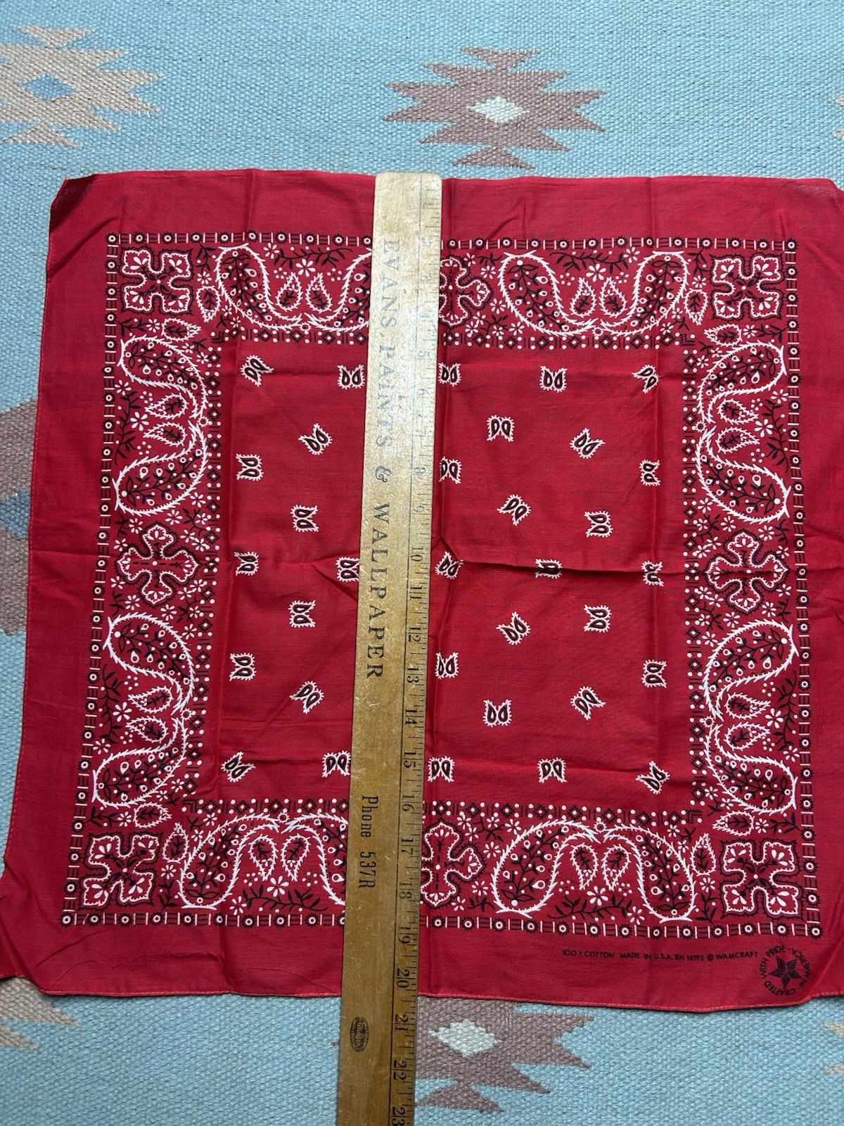 Vintage Vtg wamcraft bandana handkerchief paisley geometric work USA Size ONE SIZE - 7 Thumbnail