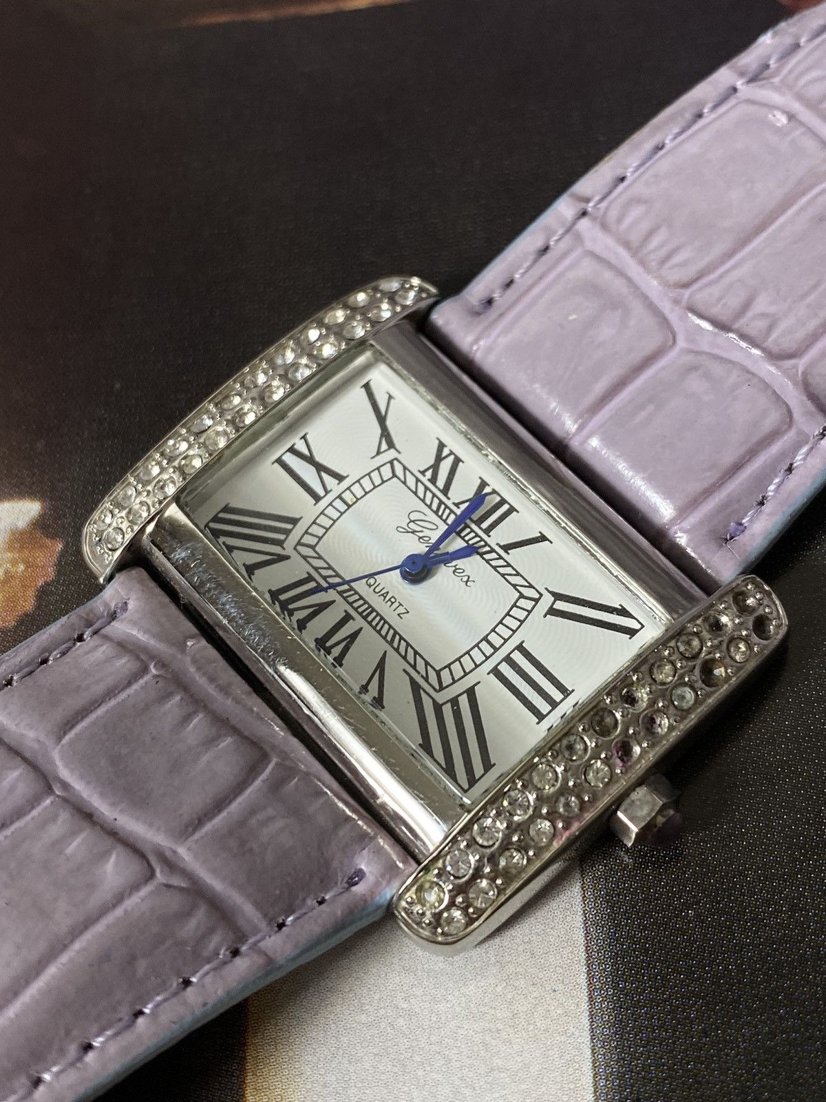 Jewelry Elegant Watch with Crystals and Lilac Strap Size ONE SIZE - 9 Thumbnail