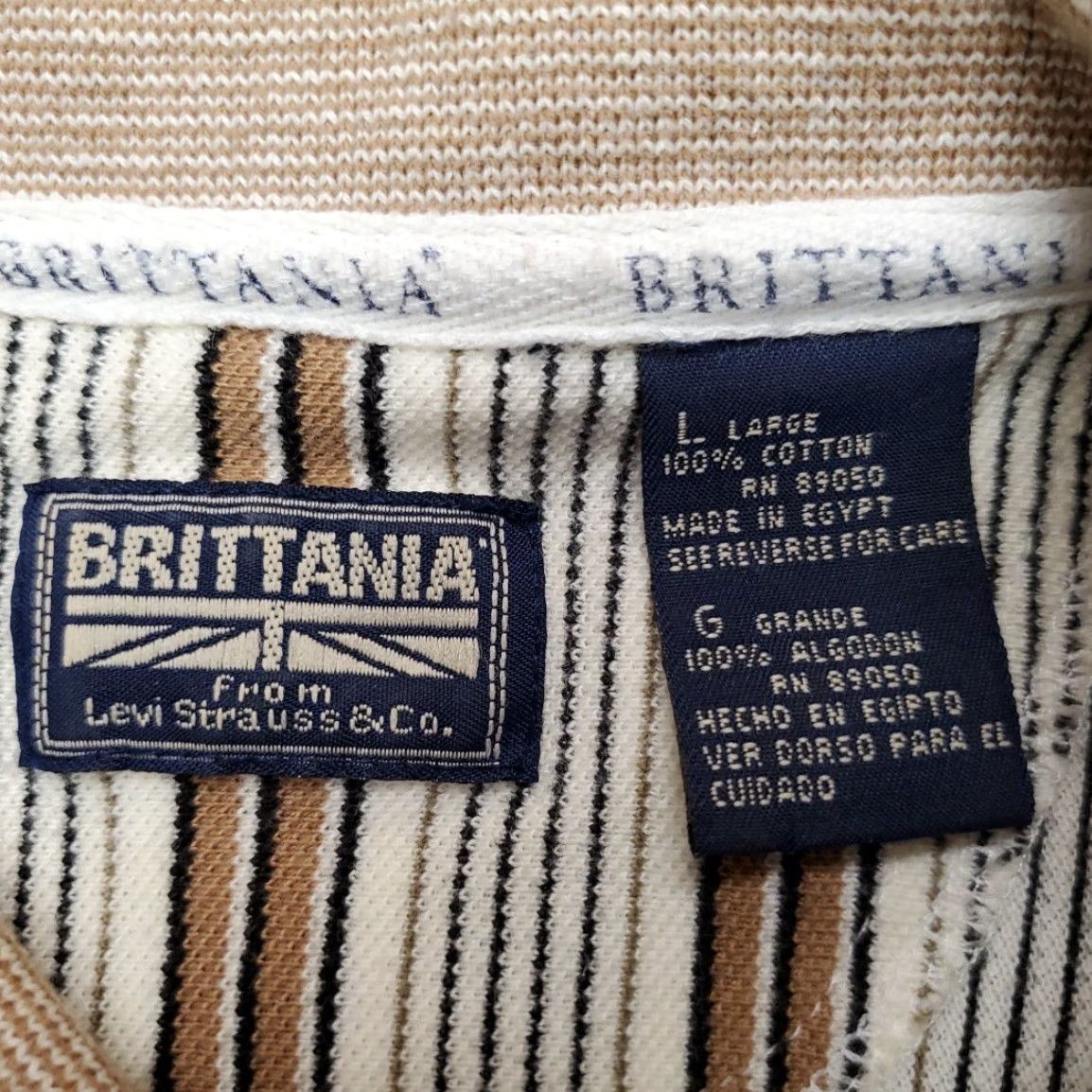 Vintage VINTAGE Britannia Levis Straus Shirt Mens L Brown Striped 100% Cotton Y2K 90s Shirt Mens L Brown Striped 100% Cotton Size US L / EU 52-54 / 3 - 4 Thumbnail