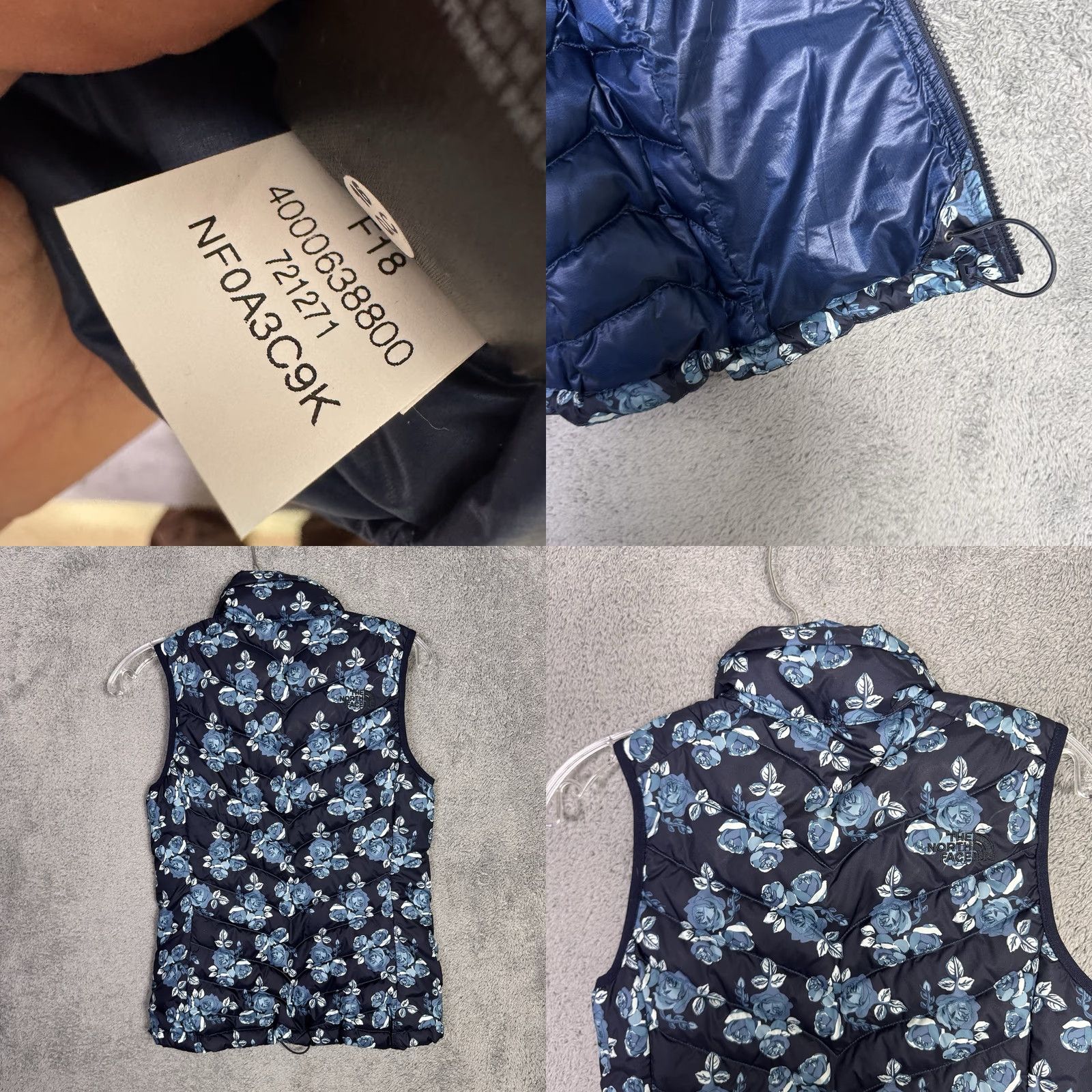 The North Face VINTAGE The North Face Puffer Vest 550 Goose Down Womens XS Blue Floral Zip Flare Size XS / US 0-2 / IT 36-38 - 9 Thumbnail