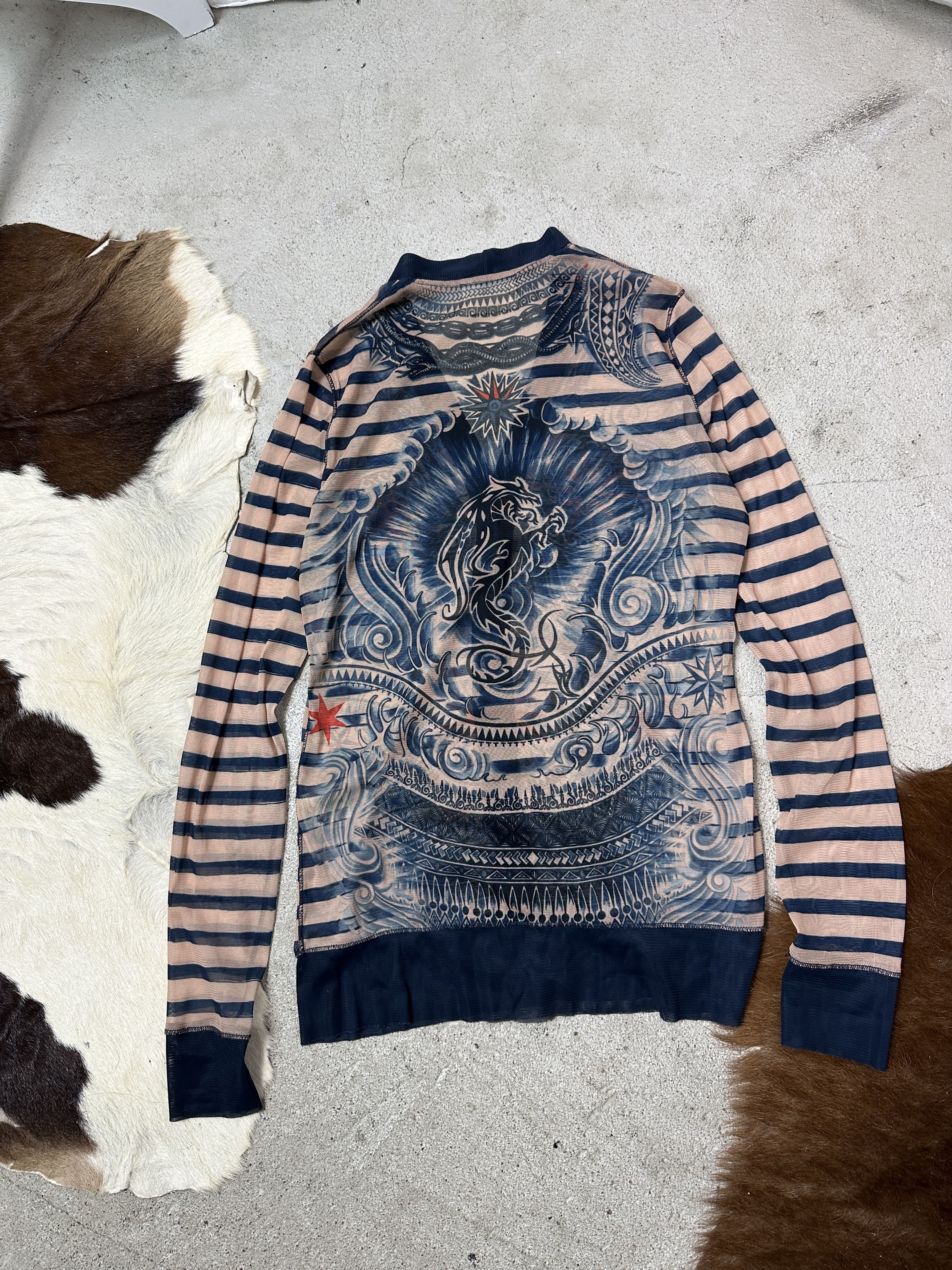 Jean Paul Gaultier Vintage Striped Tattoo Buttoned Jean Paul Gaultier Meshtop Size M / US 6-8 / IT 42-44 - 6 Thumbnail