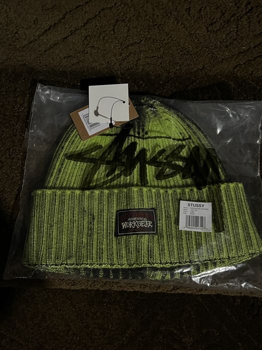 Stussy CUFF BEANIE WORKGEAR SPRAY Lime | Grailed