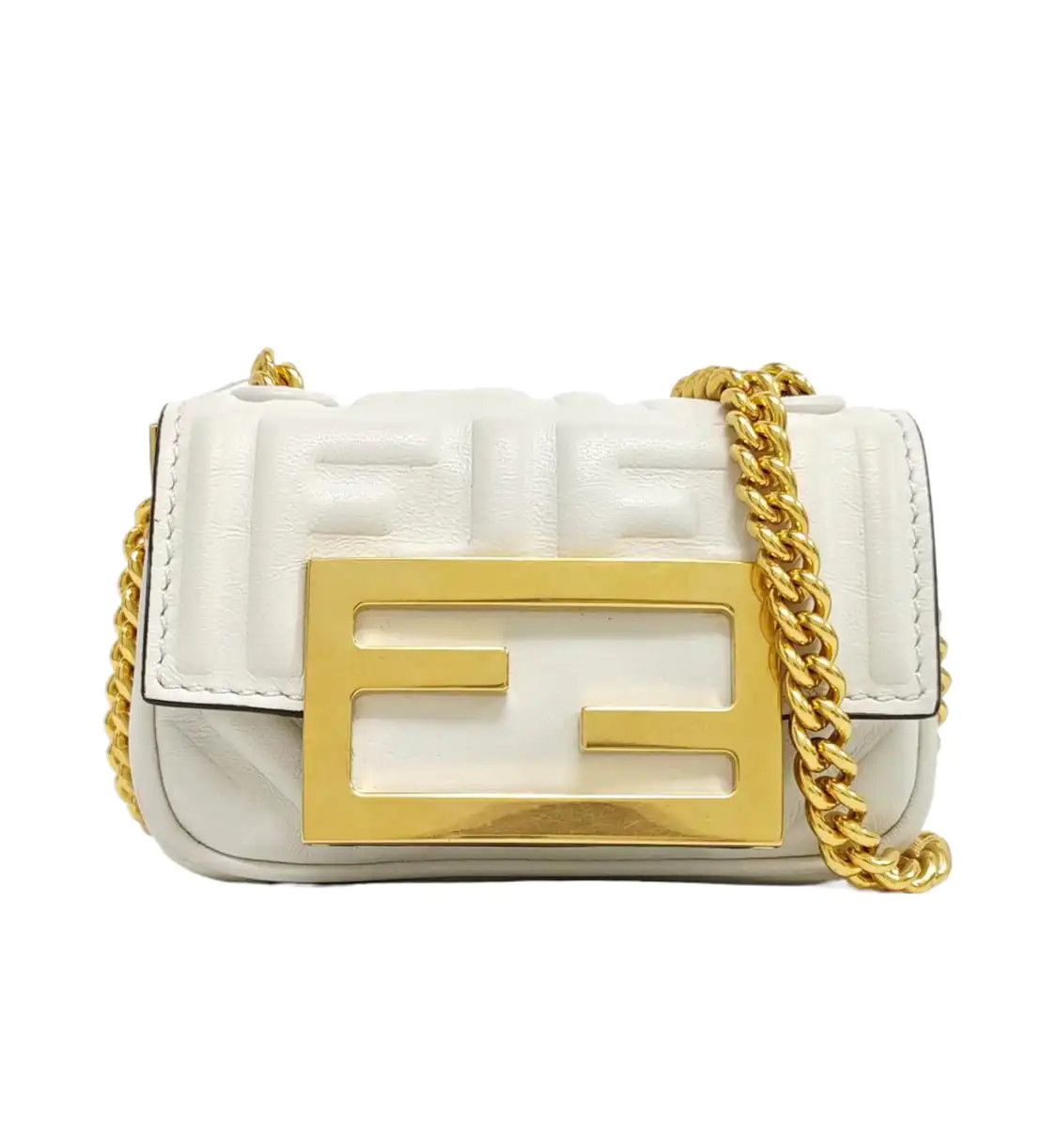 Fendi FENDI Baguette white sheepskin monogram shoulder bag crossbody bag gold hardware Size ONE SIZE - 1 Thumbnail
