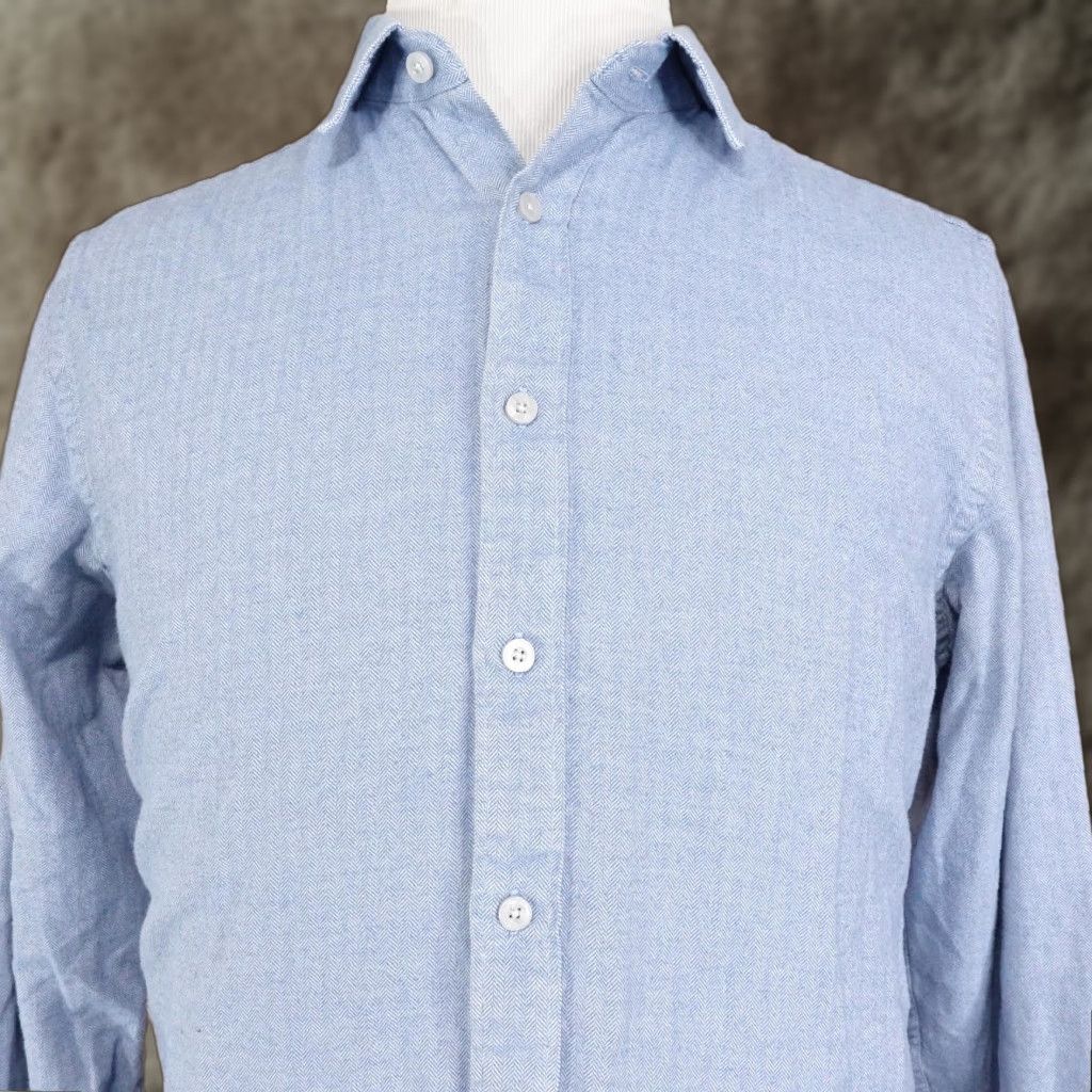 UNTUCKit UNTUCKit Shirt Men Large Blue Herringbone Slim Fit Button-Down Long Sleeve Shirt - 100% Cotton, Twill, Button-Up, Classic Collar, Regular Size L Size US L / EU 52-54 / 3 - 1 Thumbnail