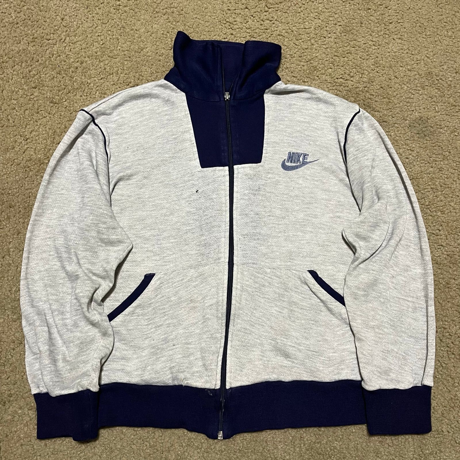 Nike Vintage 80s Nike Track Full Zip Grey Jacket Taiwan Made Med. Size US M / EU 48-50 / 2 - 1 Thumbnail