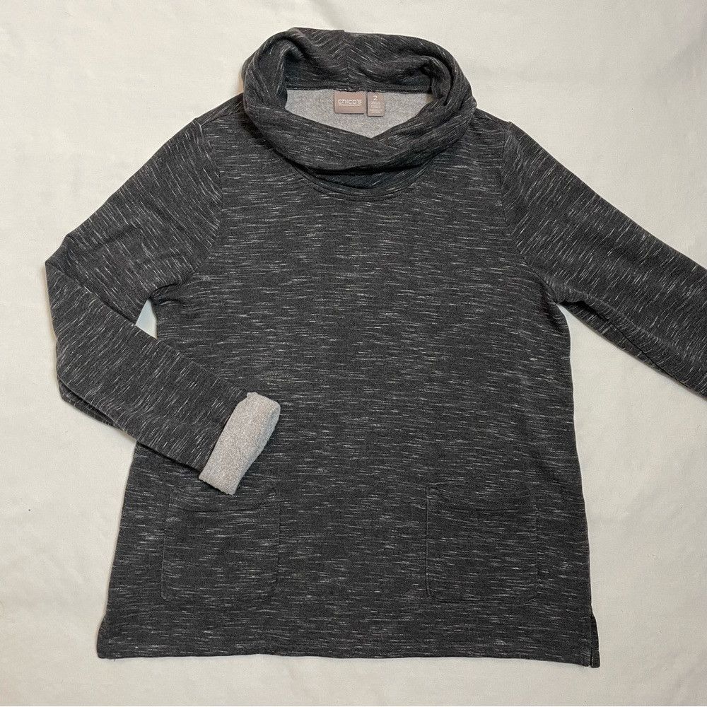 Chicos Chico's Cowl Neck Grey Mélange Sweater Sweatshirt Size 2 US Size L / US 10 / IT 46 - 8 Thumbnail