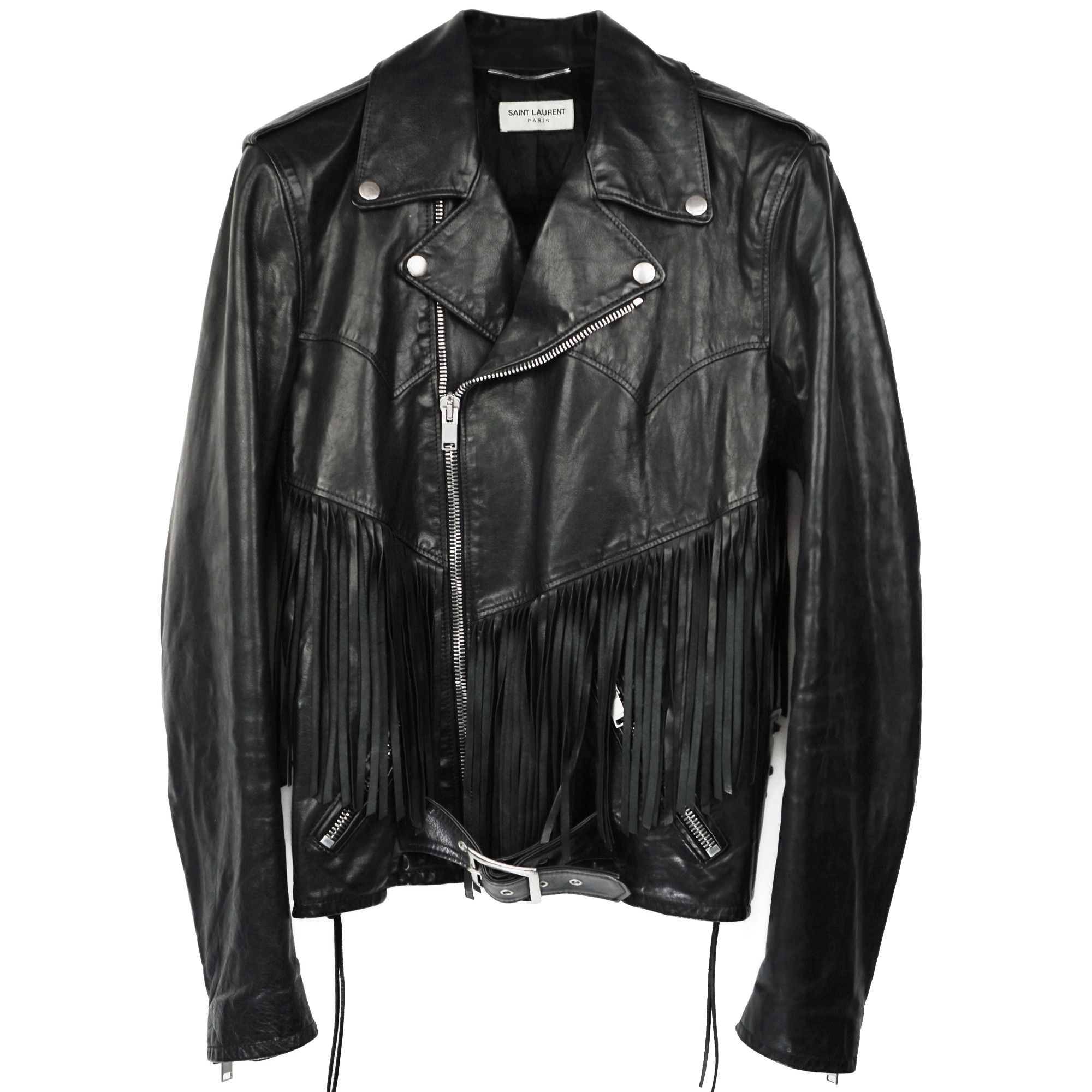 Hedi Slimane × Saint Laurent Paris SLP SS15 "Psych Rock" Leather Fringed Biker Jacket Size US S / EU 44-46 / 1 - 1 Thumbnail