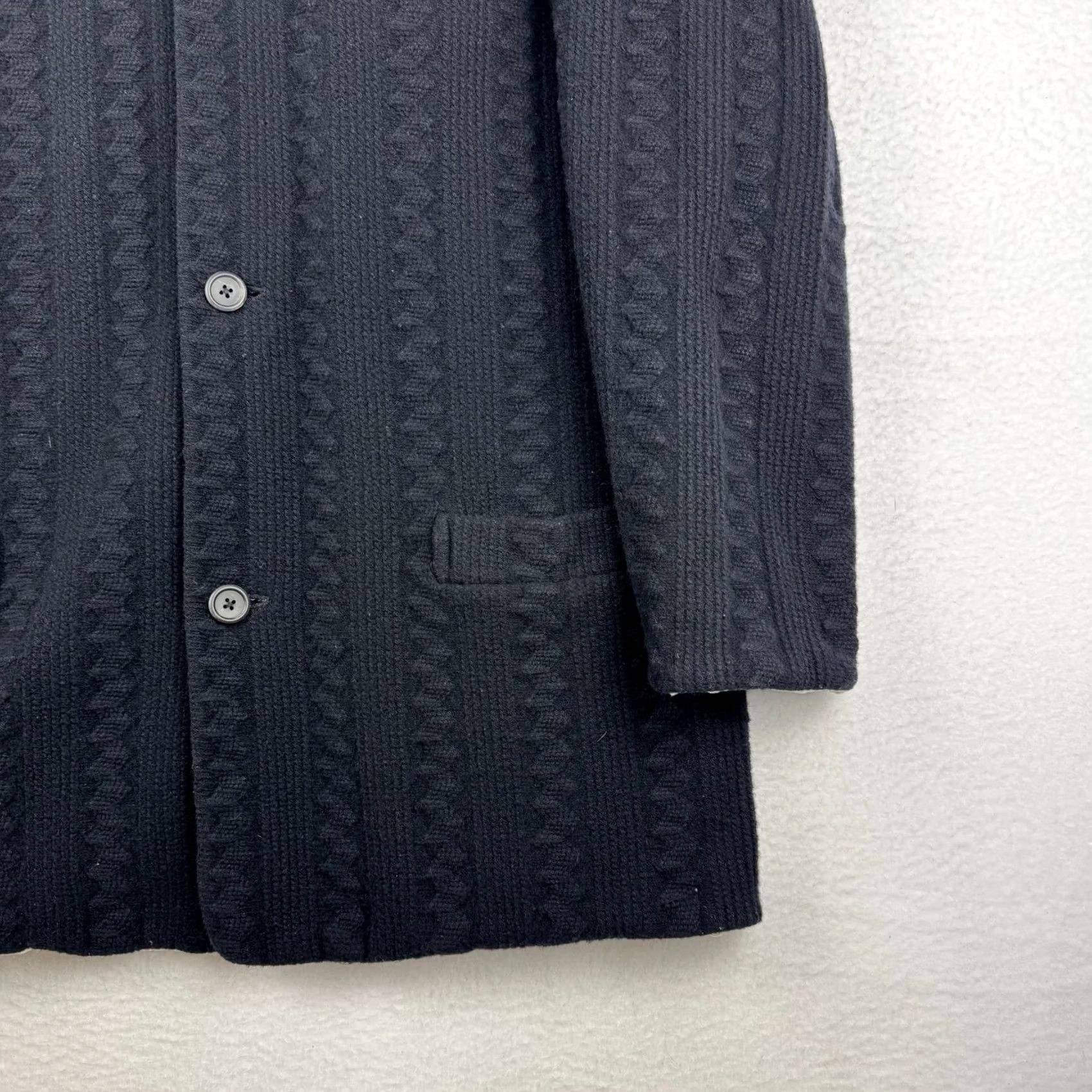 Yohji Yamamoto Yohji Yamamoto Pour Homme Coat Wool Cable Knit Collarless Long Overcoat Black M Regular Men Series Japan Size US M / EU 48-50 / 2 - 3 Thumbnail