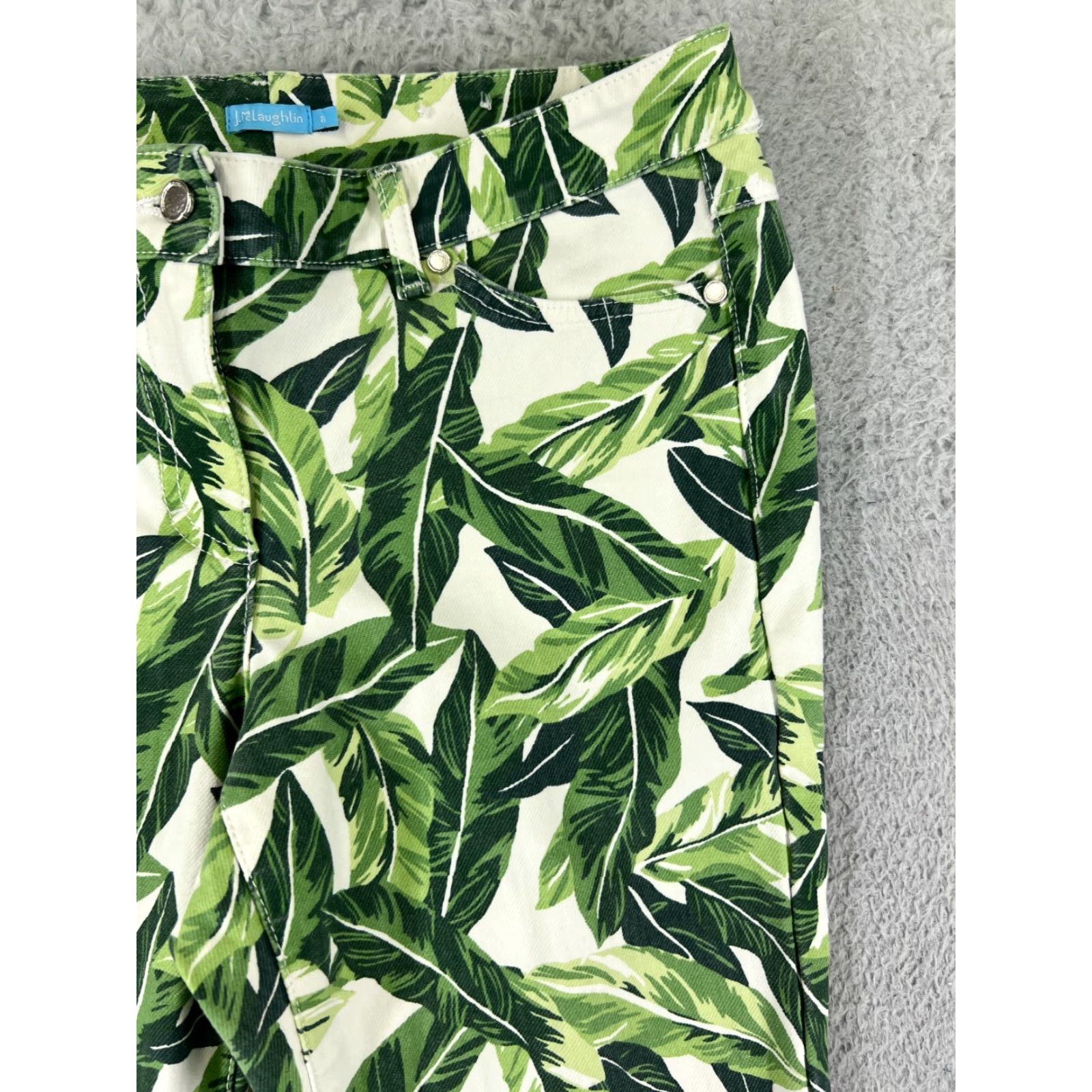 J.McLaughlin J. McLaughlin Jeans Women's 8 Green Floral Palm Denim Cotton Blend 90s Style Mid Rise 5-Pocket Inseam 30" Tapered Mens Womens Size 30" / US 8 / IT 44 - 4 Thumbnail