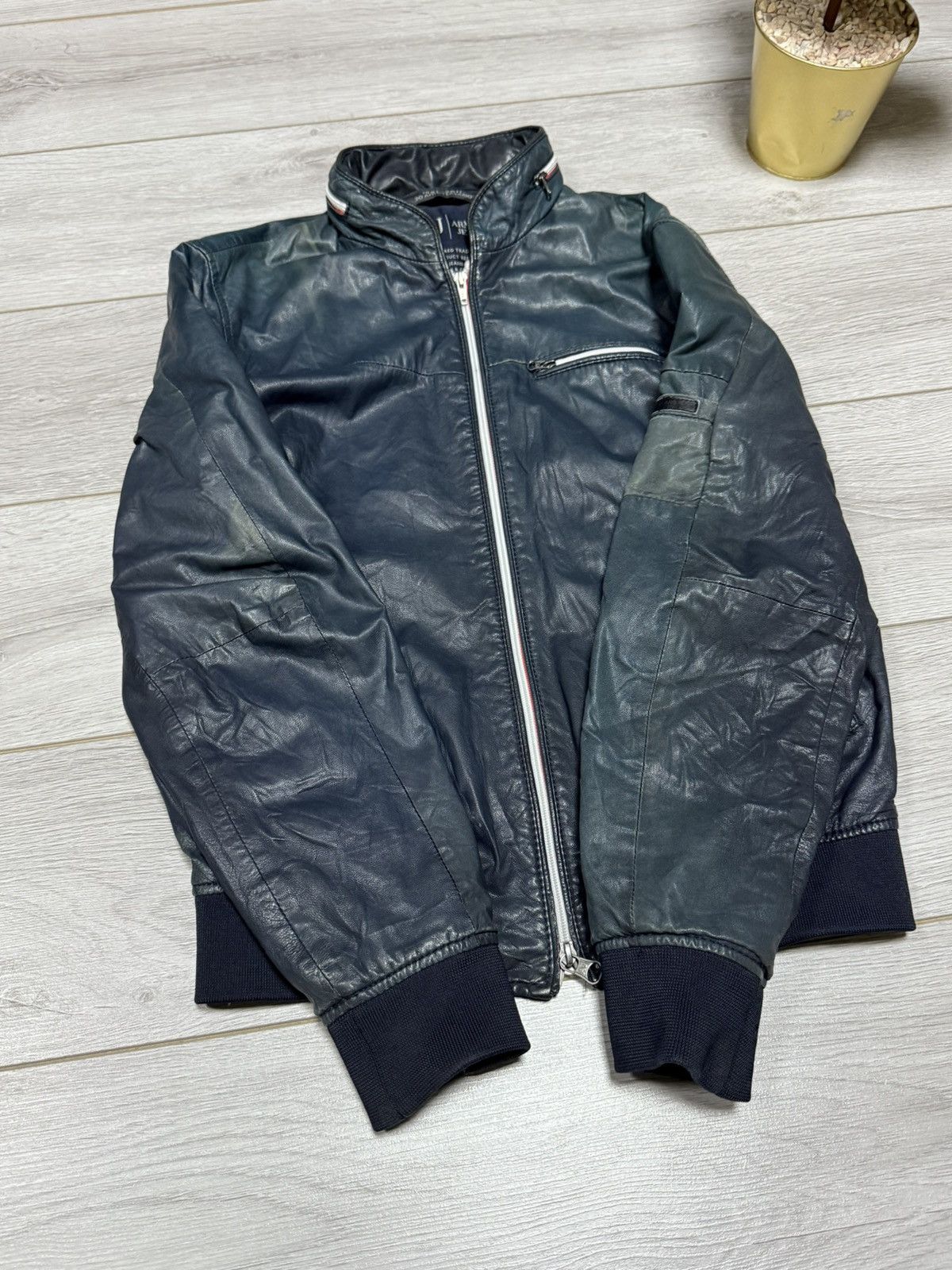 Armani Armani Jeans leather ovina Calf leather hooded jacket zip Size US S / EU 44-46 / 1 - 6 Thumbnail