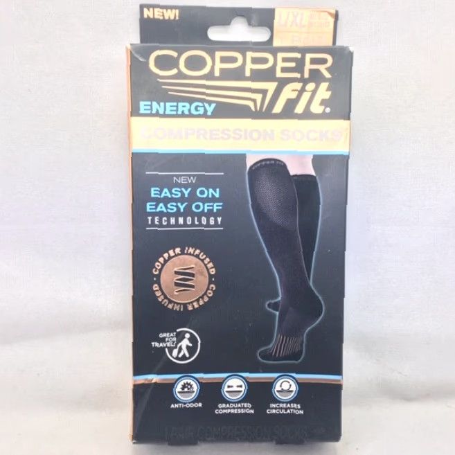 Vintage Copper Fit Energy Compression Socks - Socks - Unisex Adults - XL/L - Black - Knee High - Arch Support - All Seasons - Sports Compression Size ONE SIZE - 2 Thumbnail