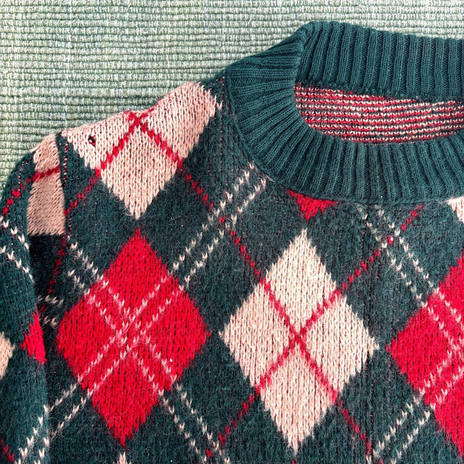 Vintage Vintage fuzzy argyle green and red sweater size mens large Size US L / EU 52-54 / 3 - 2 Thumbnail