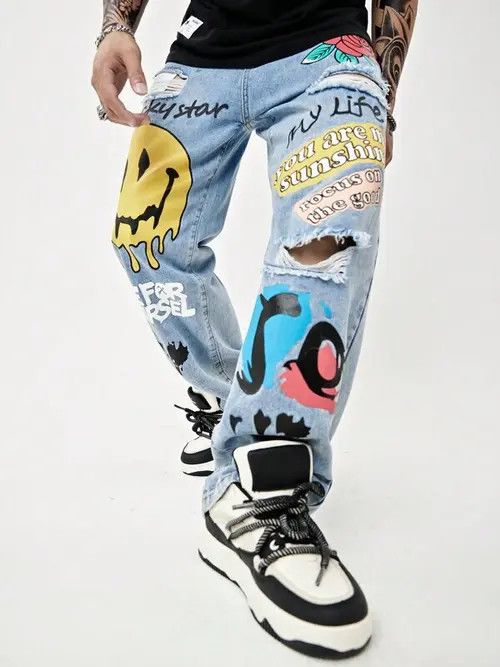 Japanese Brand × Vintage Distressed Graphic Ripped Y2k Denim Jeans Size US 32 / EU 48 - 4 Thumbnail