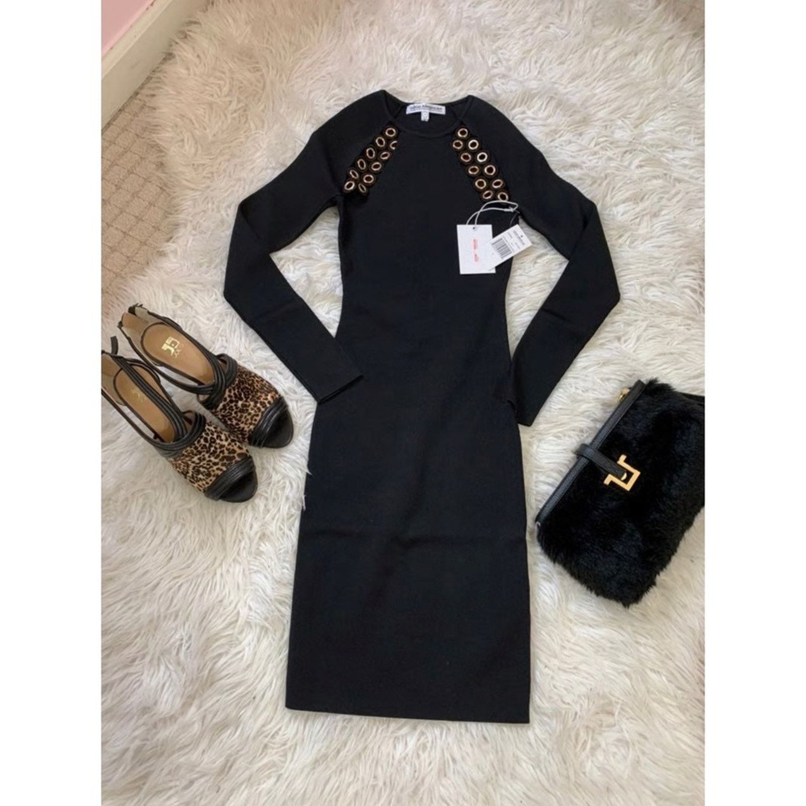 Good American Good American Black Ribbed Knit Bodycon with Grommet Size 5 Size S / US 4 / IT 40 - 1 Thumbnail