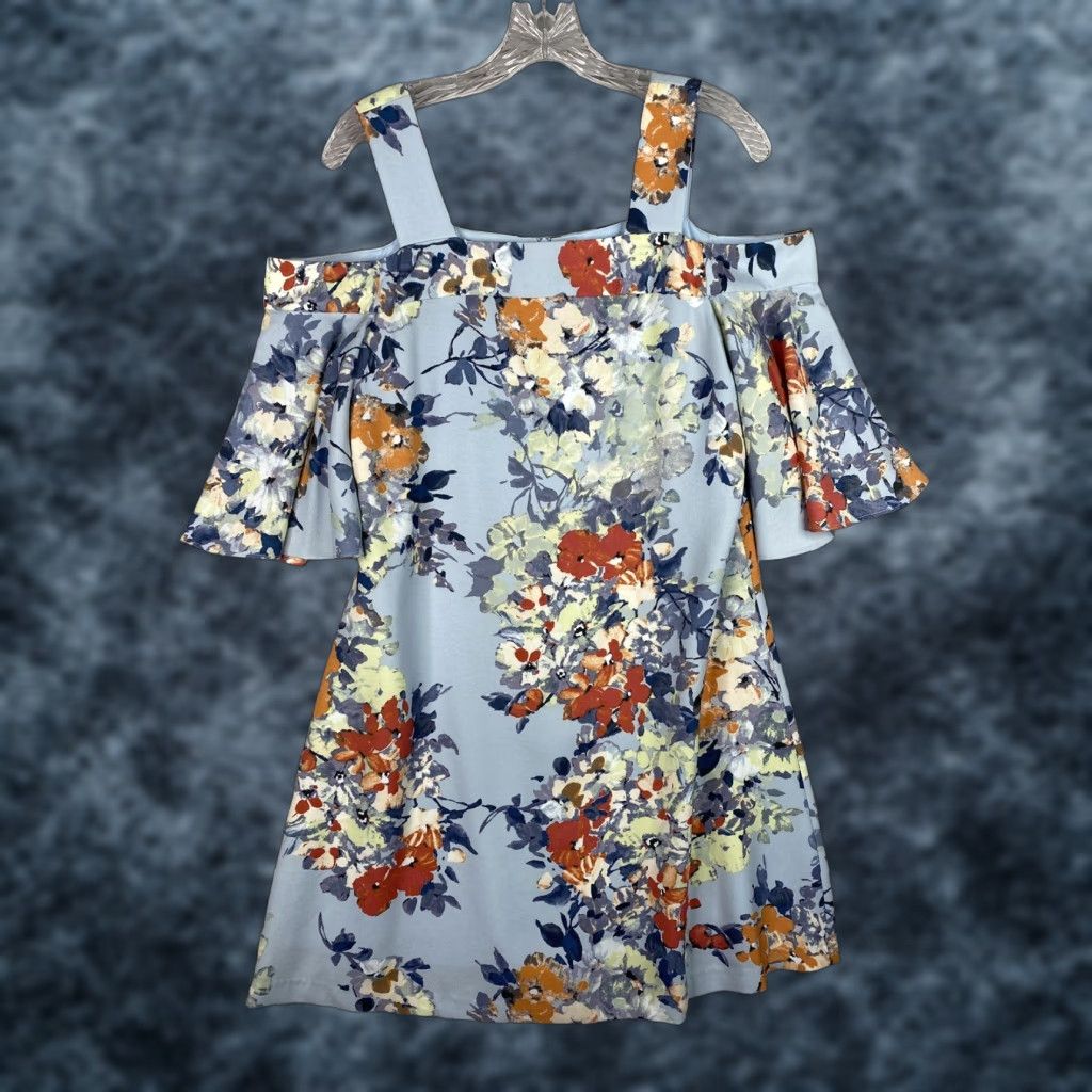 Vintage VINTAGE? No - Taylor Dress Womens 6 Blue Floral Cold Shoulder Lined Zip Back Knee Length Shirt? Size M / US 6-8 / IT 42-44 - 1 Thumbnail