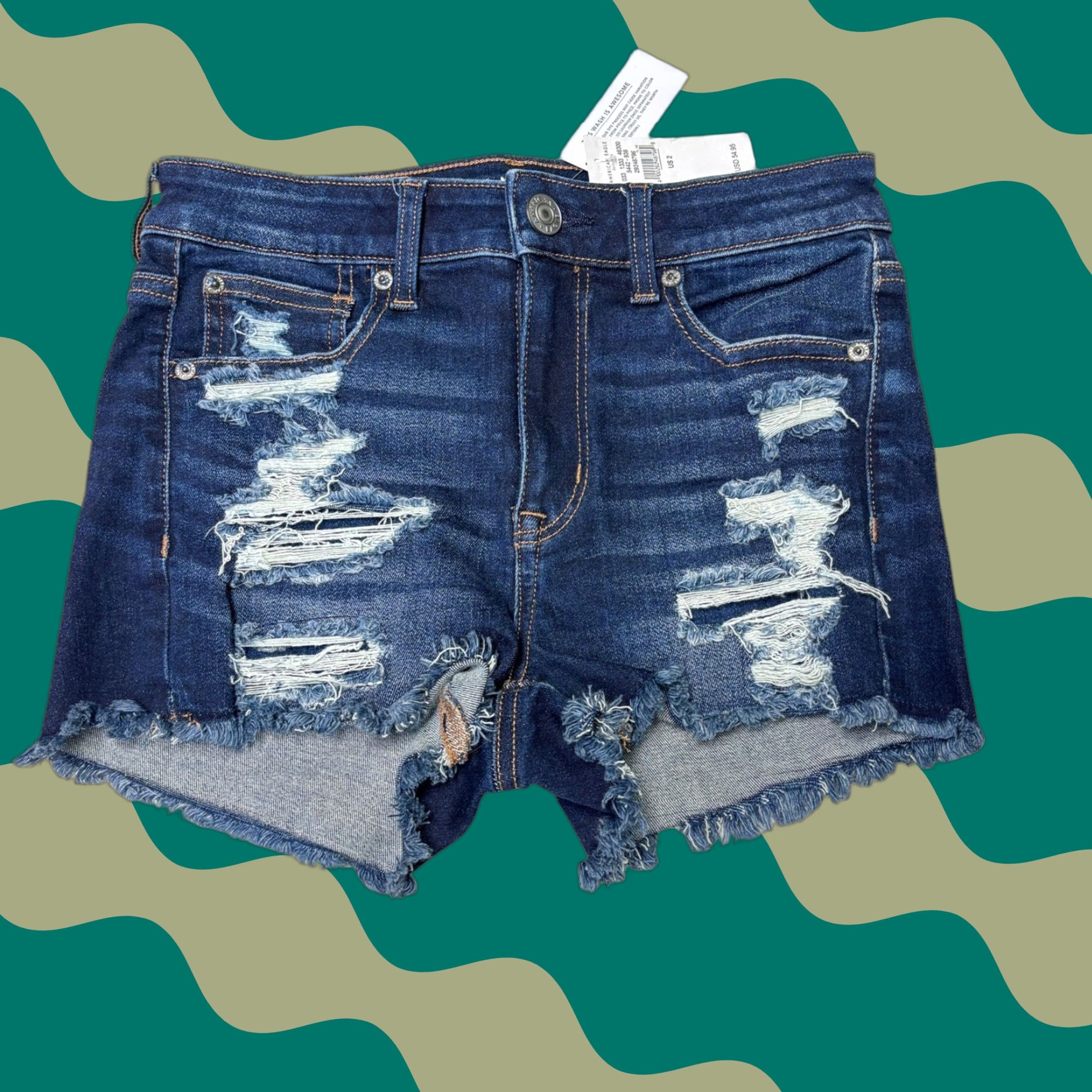American Eagle Outfitters NWT American Eagle Hi-Rise Shortie Distressed Denim Shorts Dark Wash Sz 2 W28 L2 Size 27" / US 4 / IT 40 - 1 Thumbnail