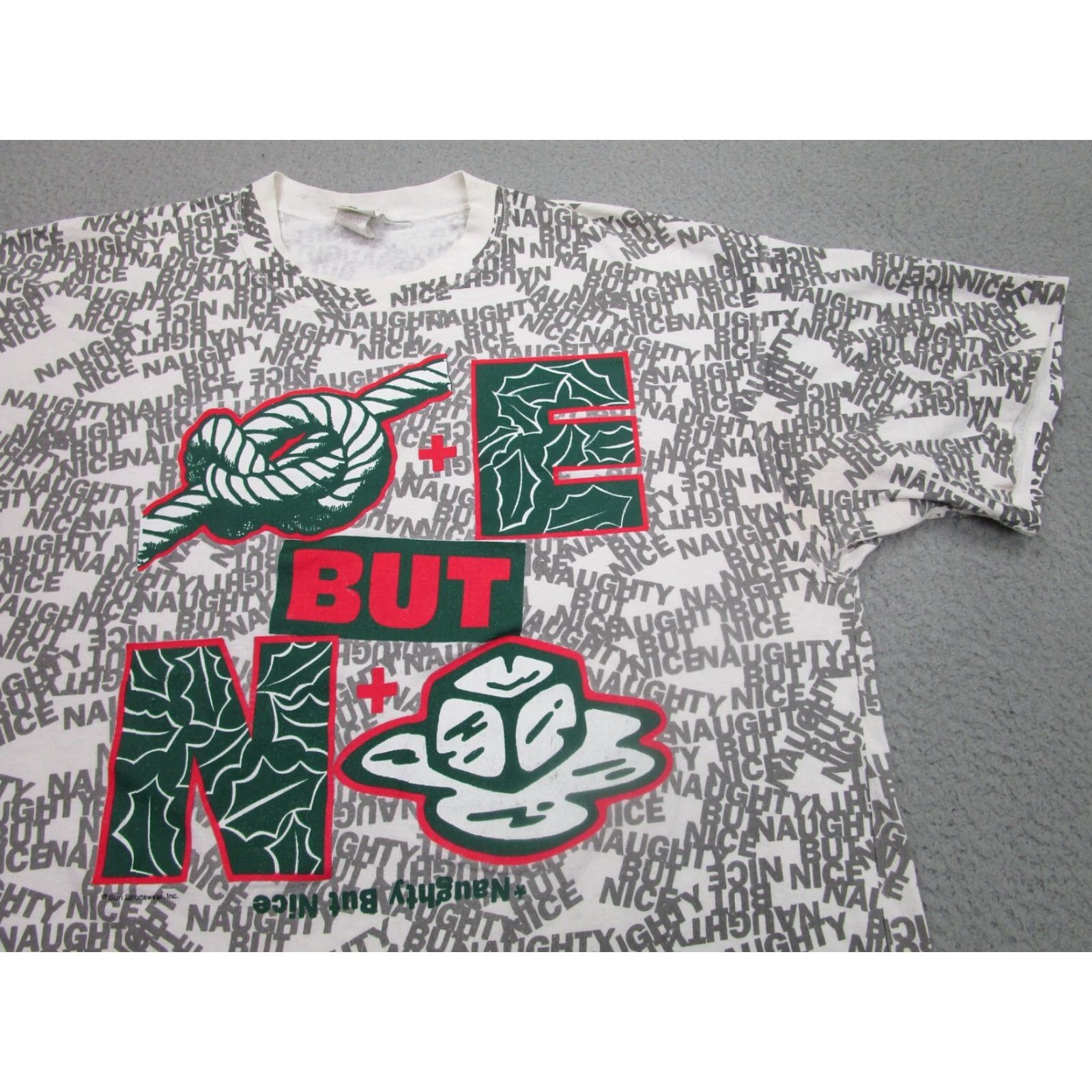 Asics VINTAGE Christmas Shirt Basics Mens XL Gray All Over 90s X-mas Naughty Nice Holidays Ugly Size US XL / EU 56 / 4 - 2 Thumbnail