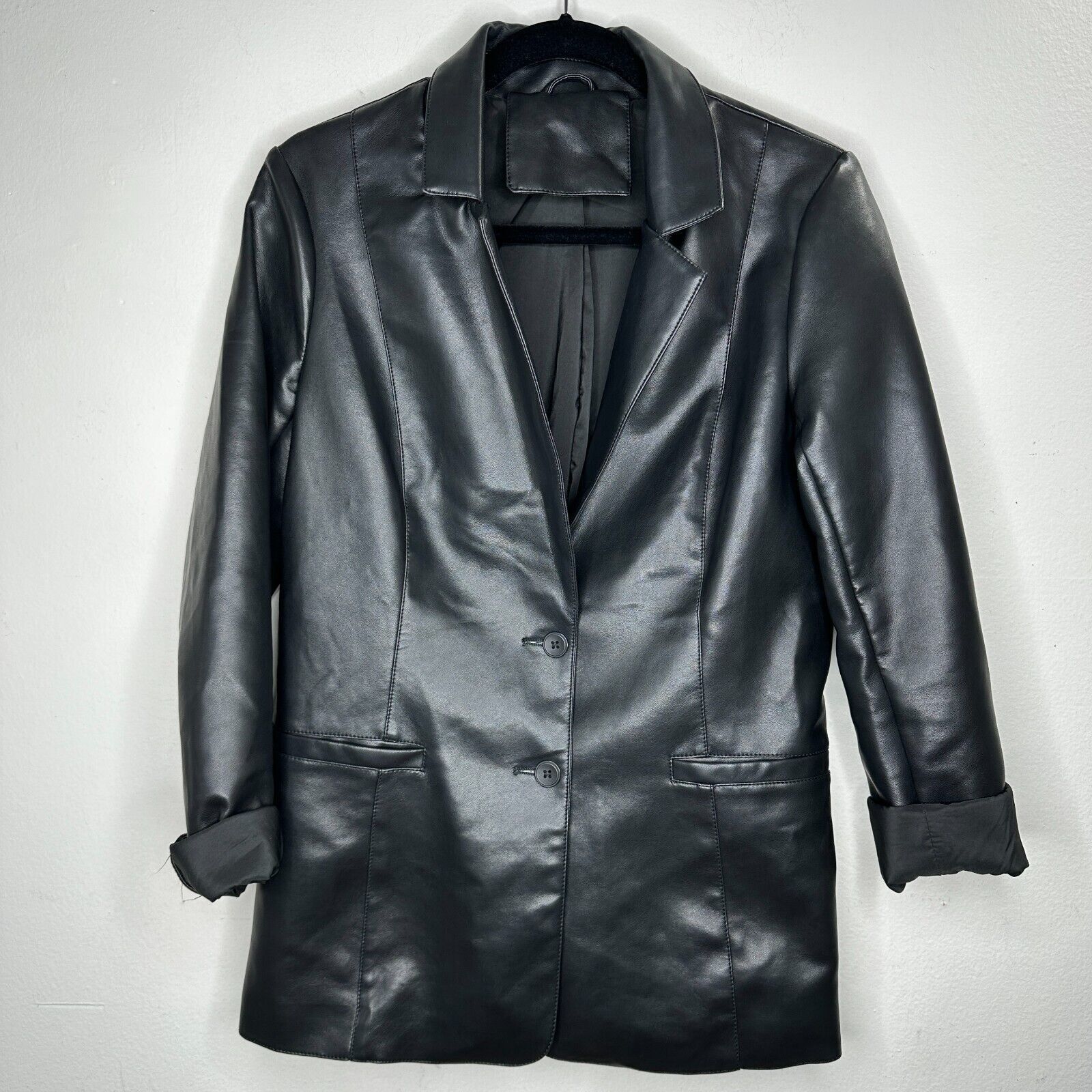 Other Black Leatherette Narrow Lapel Button Sleeve Blazer M Size M / US 6-8 / IT 42-44 - 1 Thumbnail