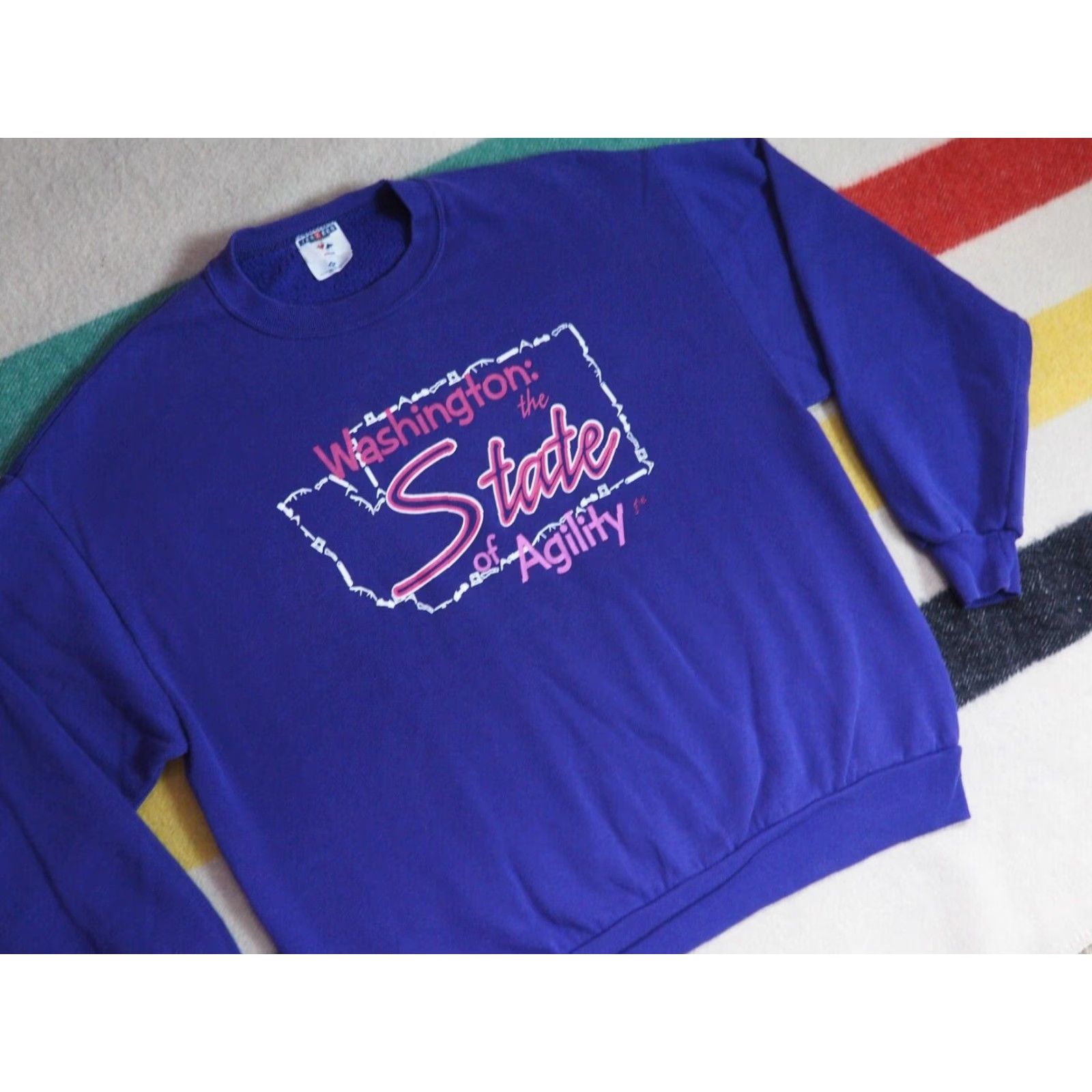 Jerzees VINTAGE Jerzees Washington Dog Agility Art Purple Pullover Sweatshirt XL EUC Size US XL / EU 56 / 4 - 2 Thumbnail