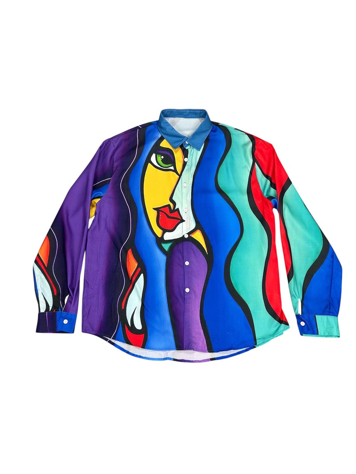 Vintage Vintage Abstract Face Portrait Button Down Shirt Size US XL / EU 56 / 4 - 1 Thumbnail
