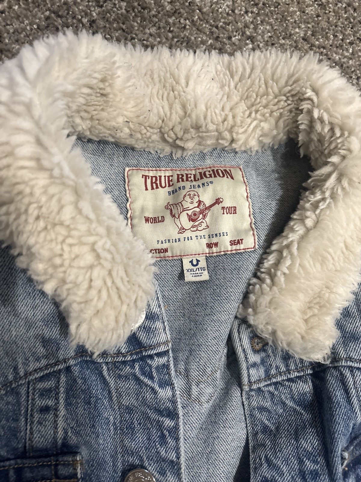 True Religion Blue washed denim fuzzy, neckline jacket Size US XXL / EU 58 / 5 - 3 Thumbnail