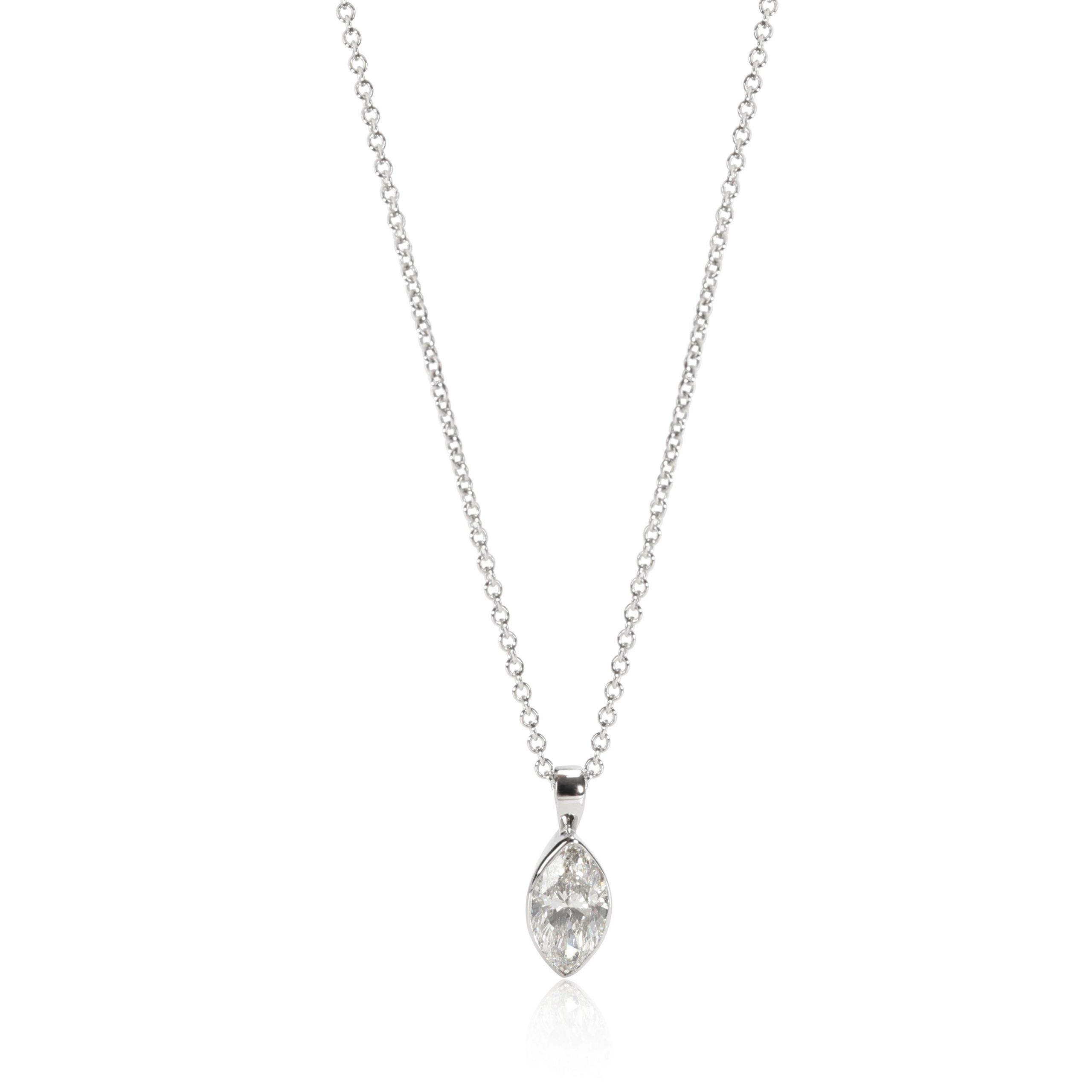 image of Tiffany Co Bezel Marquise Diamond Necklace In 14K Gold Igi Certified G-H Si1-Si2 1 Ctw, Women's