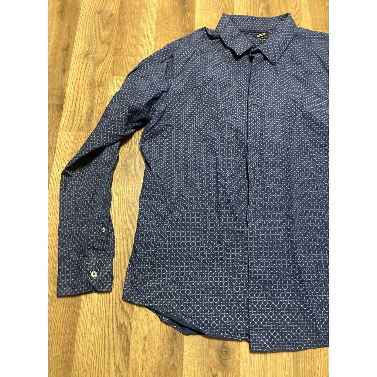 Apt. 9 APT. 9 Shirt Mens XL Navy Button Up Long Sleeve Slim Fit - Shirt - Adult XL - Blue - Casual - 9 Brand Slimming - Fall Spring Summer - Mens Size US XL / EU 56 / 4 - 4 Thumbnail
