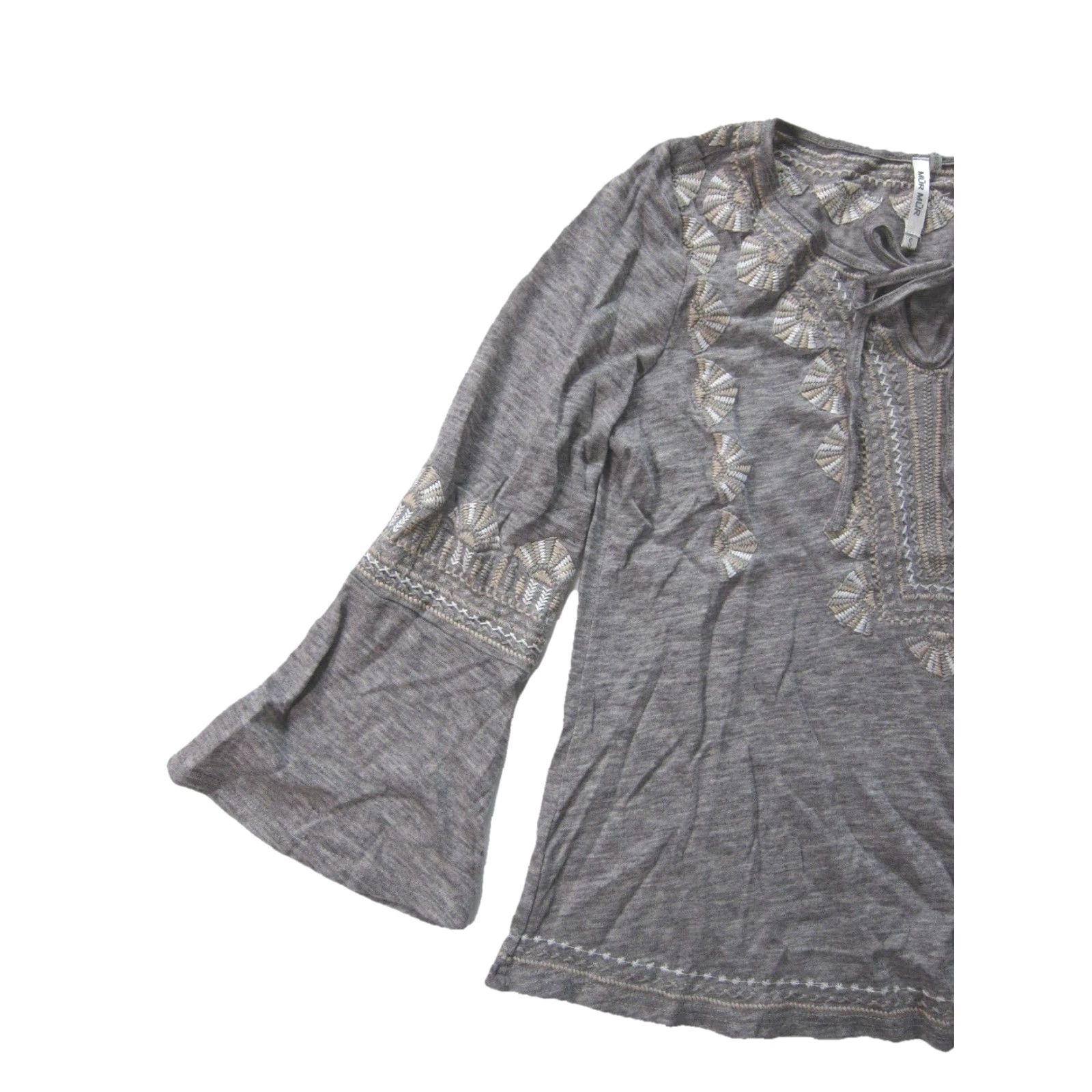 Anthropologie Mur Mur Grey Embroidered Thin Lightweight Flare Sleeve Pullover Sweater Women S Size S / US 4 / IT 40 - 4 Thumbnail