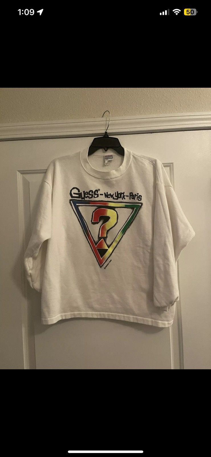 Guess × Vintage 1989 GUESS ? Sweatshirt vtg White Mock neck New York Paris Size ONE SIZE - 1 Thumbnail