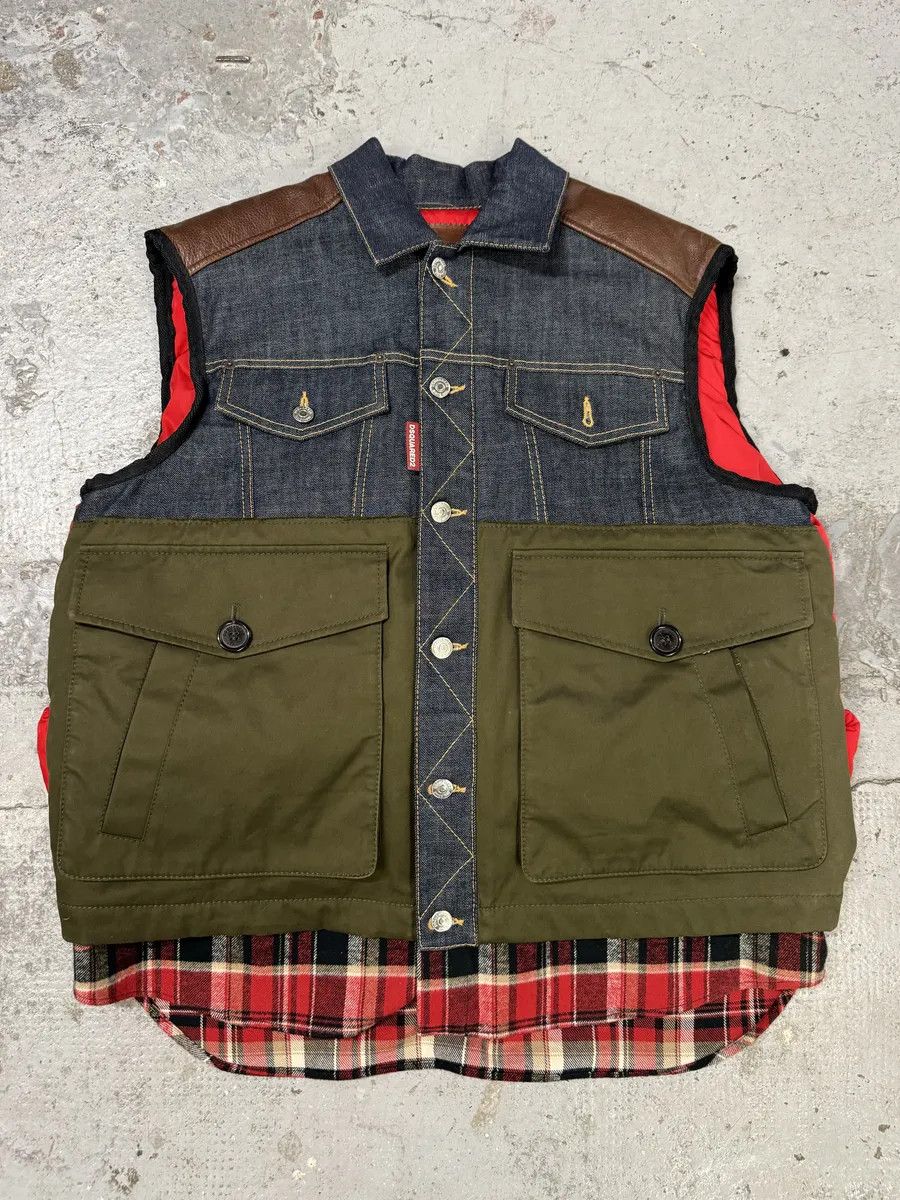 AW2017 DSquared2 Red Puffer Brut Military Denim Vest