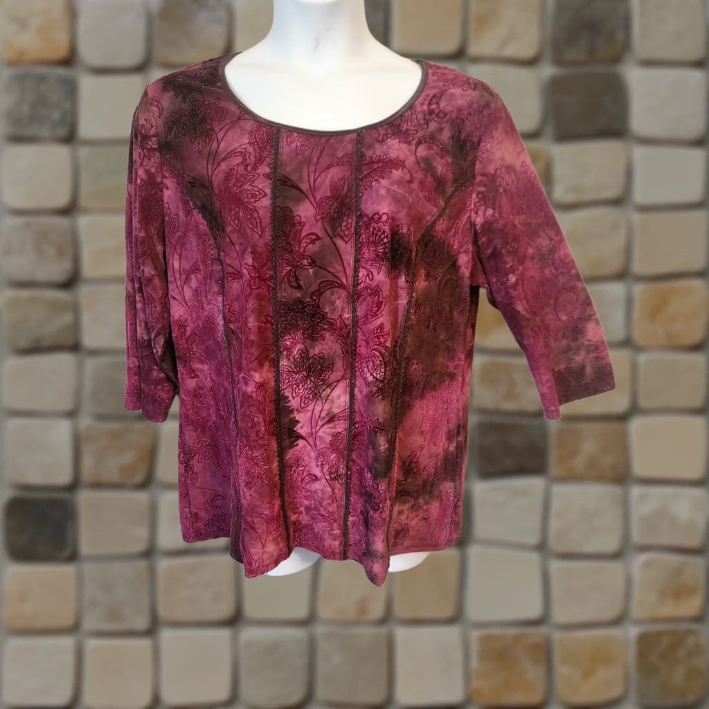 Velvet Roz & Ali Top Woman 2X Dark Magenta Black Paisley Velvet Burnout Size XXL / US 16-18 / IT 52-54 - 1 Thumbnail
