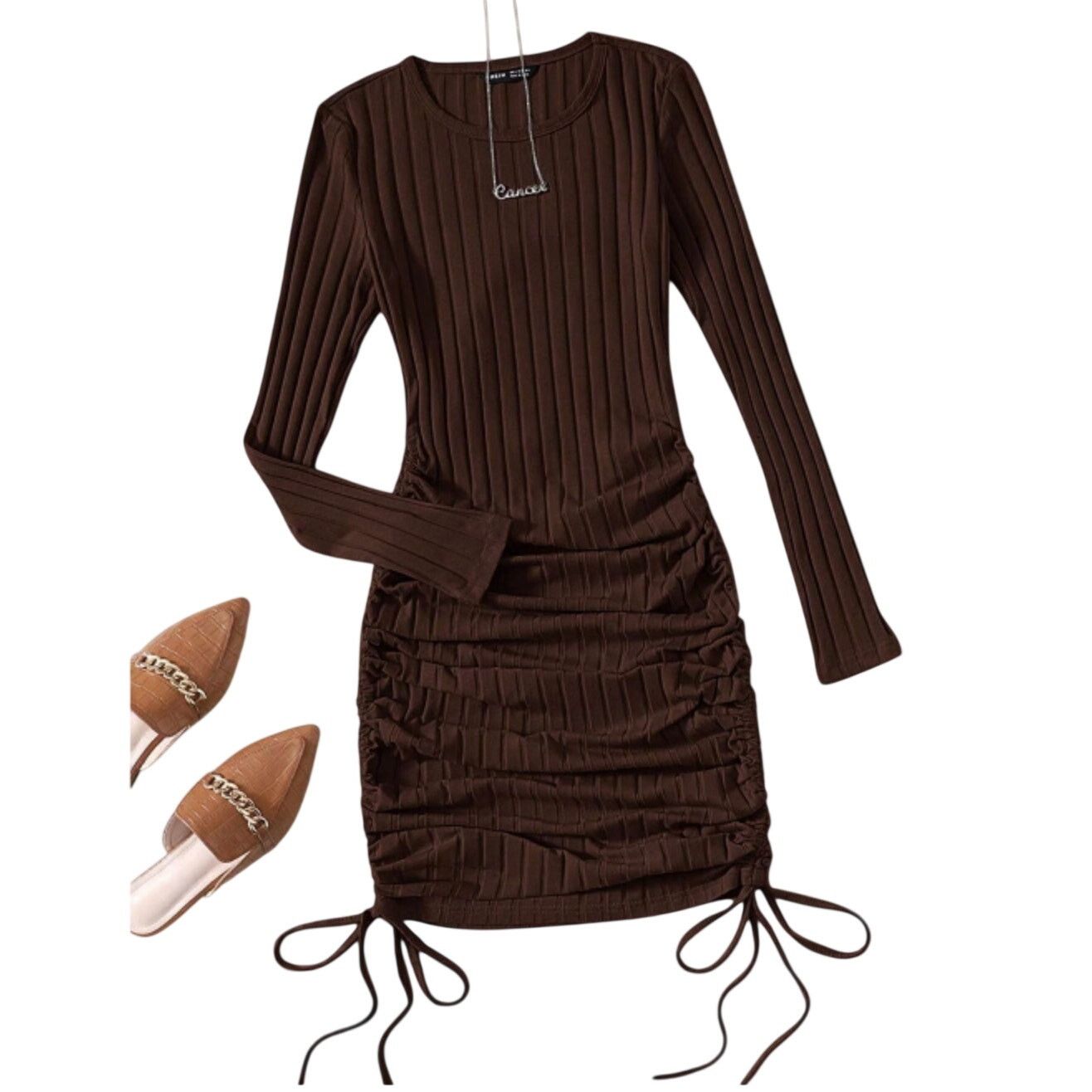 Shein Drawstring Ruched Side Bodycon Dress in Brown, Size XS Size XS / US 0-2 / IT 36-38 - 1 Thumbnail