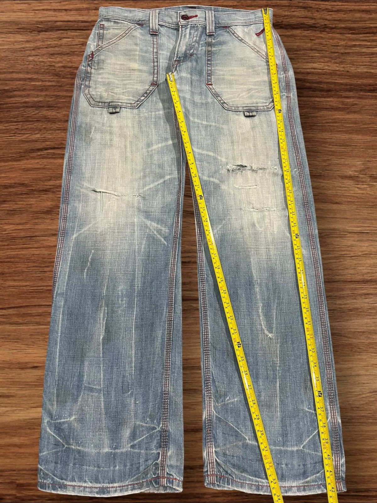 45rpm × Edwin × Japanese Brand Vintage Edwin Blue Trip 503 Red Thread Distressed Blue Jeans Size US 32 / EU 48 - 13 Thumbnail