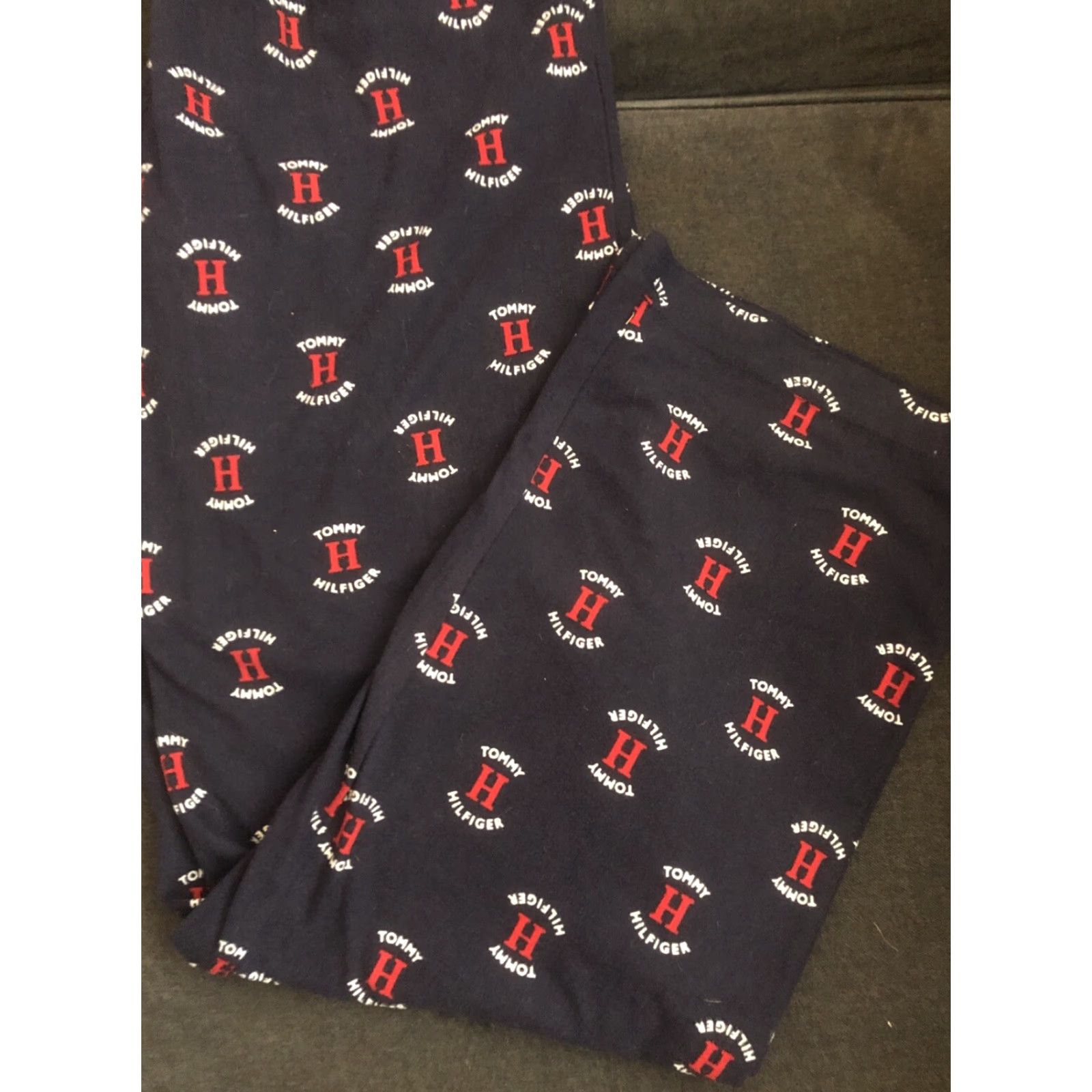 Tommy Hilfiger VINTAGE Tommy Hilfiger Lounge Pants Mens S Small Sleepwear All Over Logo Print Blue 90s Designer Logo Pants Size US 29 - 2 Thumbnail