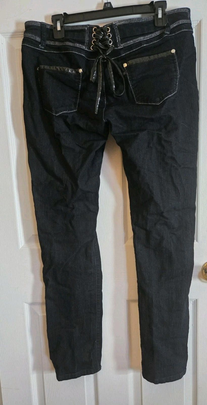 Other Picky Boo Jeans Juniors 15 Blue Sparkly Lace Up Back Faux L Size 36" / US 14 / IT 50 - 4 Thumbnail